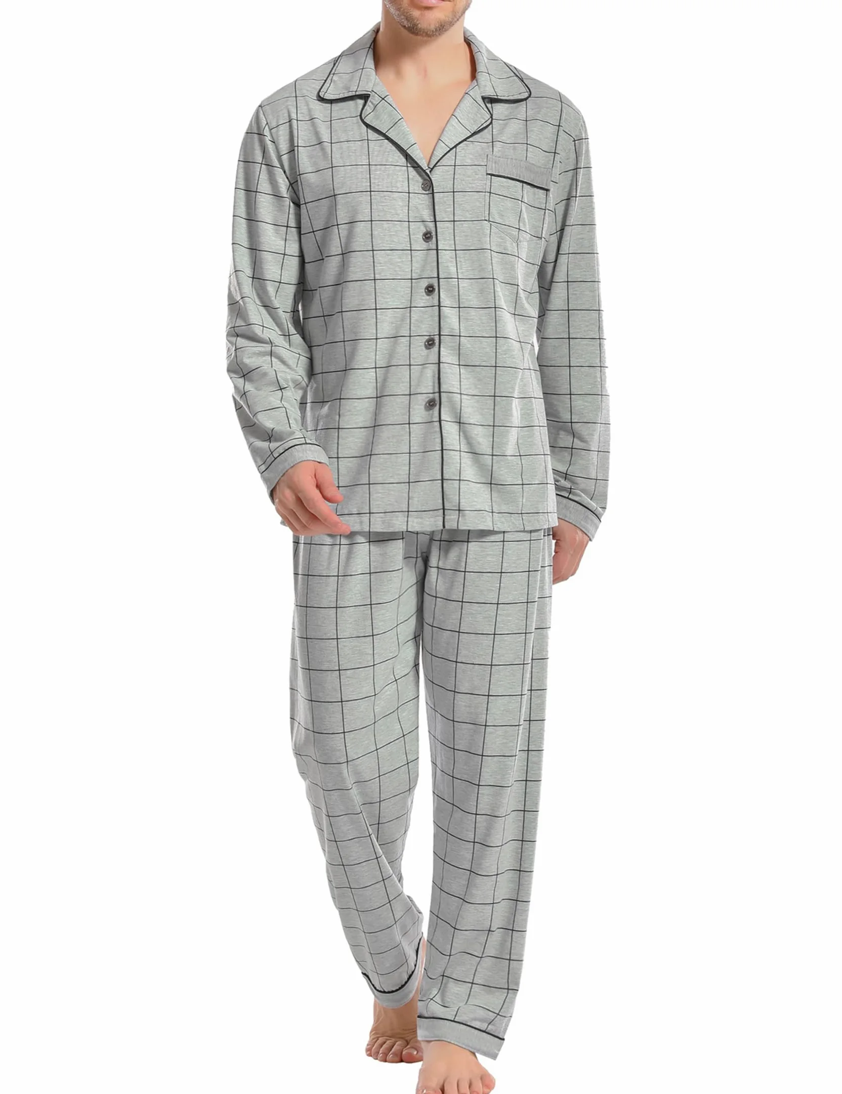 iClosam Pijama Hombre Invierno Algodón Pijamas con Botones a Cuadros | Conjunto de 2 Piezas, Camiseta Manga Larga, Pantalón Largos, Dormir Casa, Suave y Cómodo, Otoño y Frío Interior