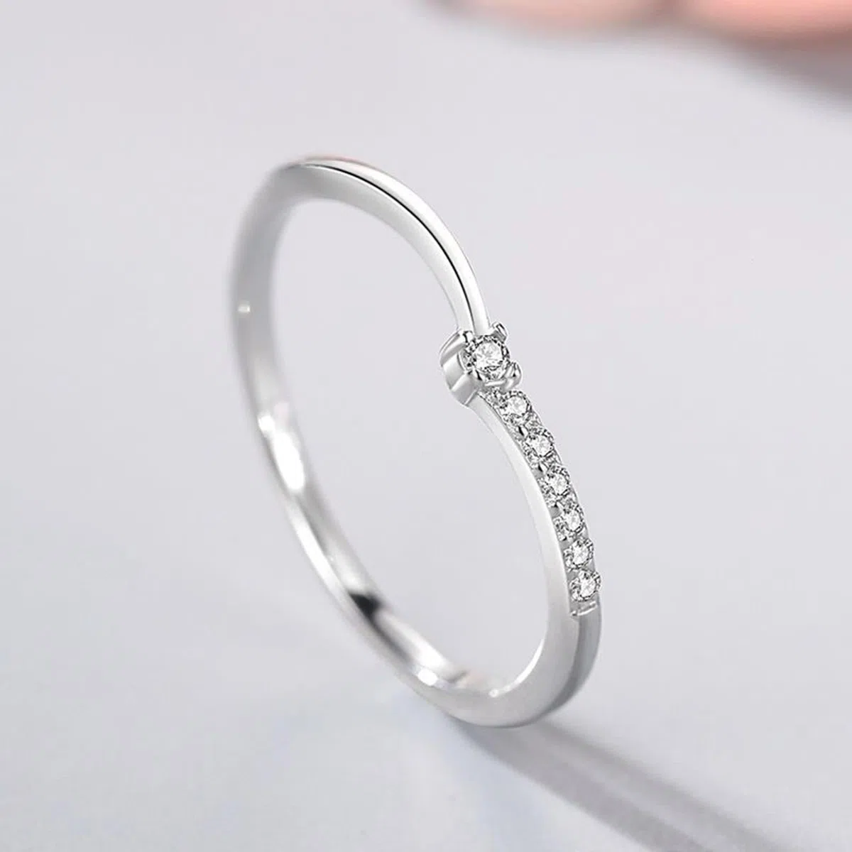 Anillo de oro blanco Au 375/585/750 para parejas de oro auténtico, anillo apilable clásico para parejas con diamante, anillos de amistad 9 K/14 K/18 K, oro blanco, talla 47-65