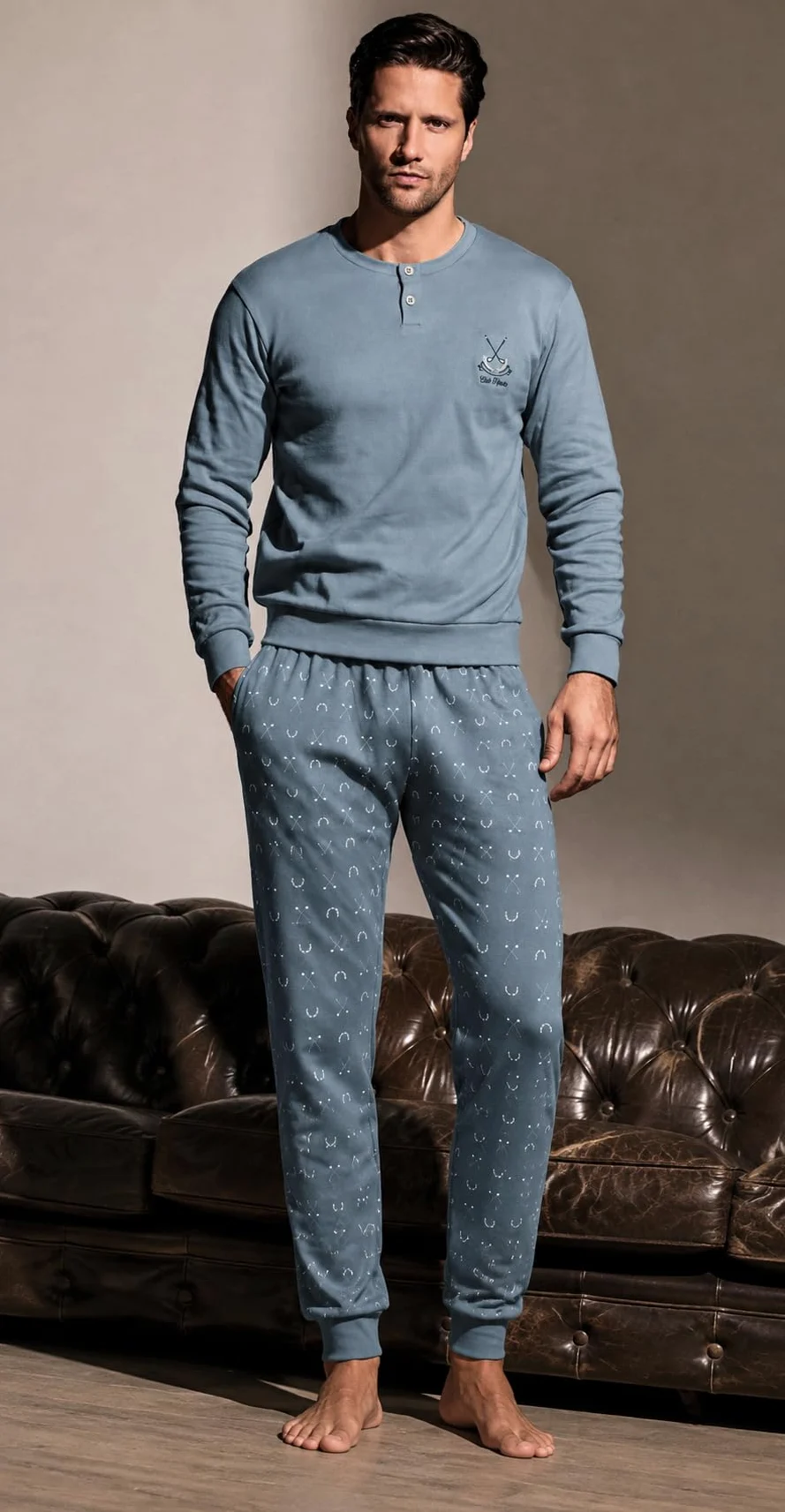 Pijama de hombre cálido de algodón invernal línea Prestige – Pijama de hombre de invierno cálido y suave