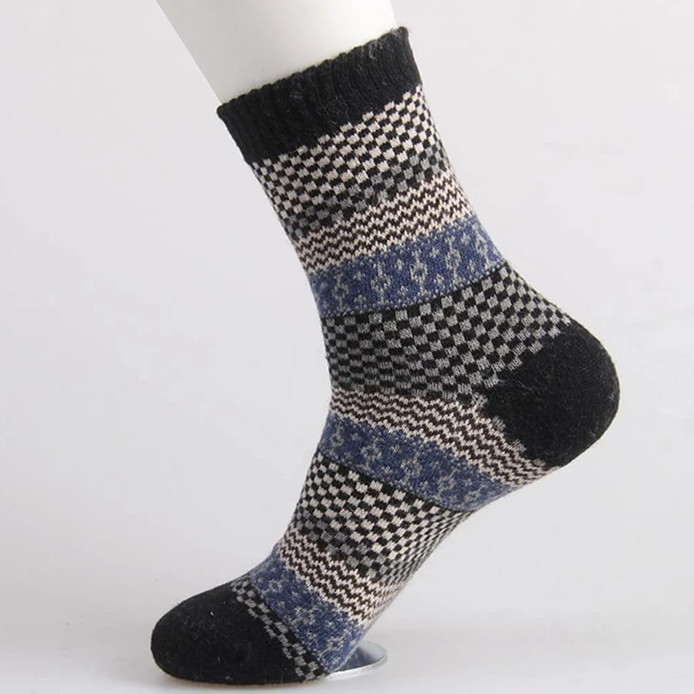 5 Pares/Lote Hombres Calcetines Invierno Grueso cálido Raya Calcetines de Lana Calcetines Casuales de Calcetines de Macho (Color: 5 Pares Tamaño: Un tamaño)