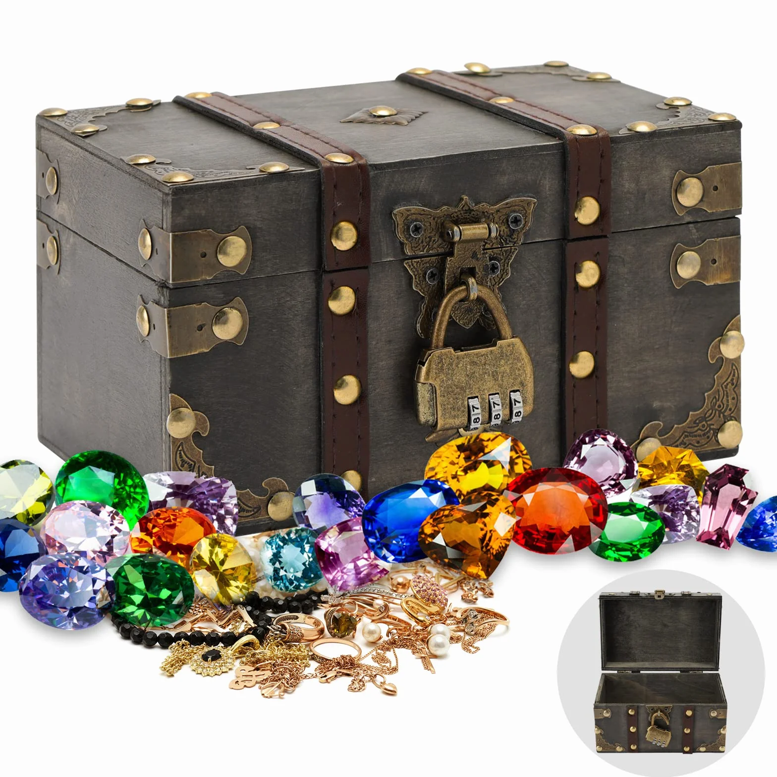 Cofre del Tesoro Pirata Caja de Madera Vintage 18x11.5x10.5cm con Candado para Almacenar Joyas