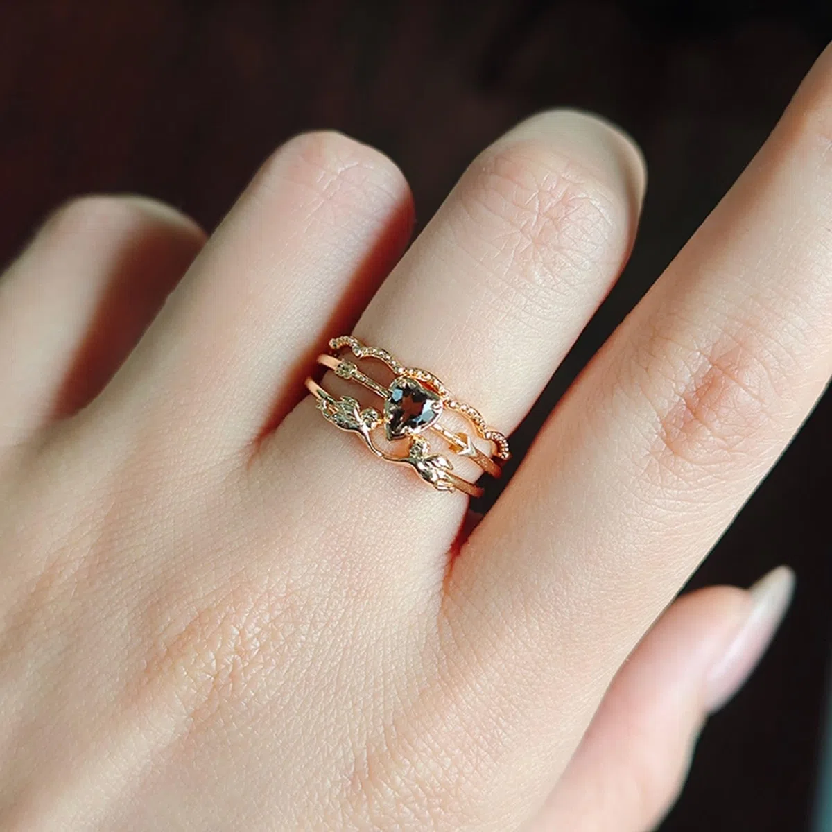 Anillo solitario de oro auténtico de 9 K/14 K/18 K, filigrana de forma delicada