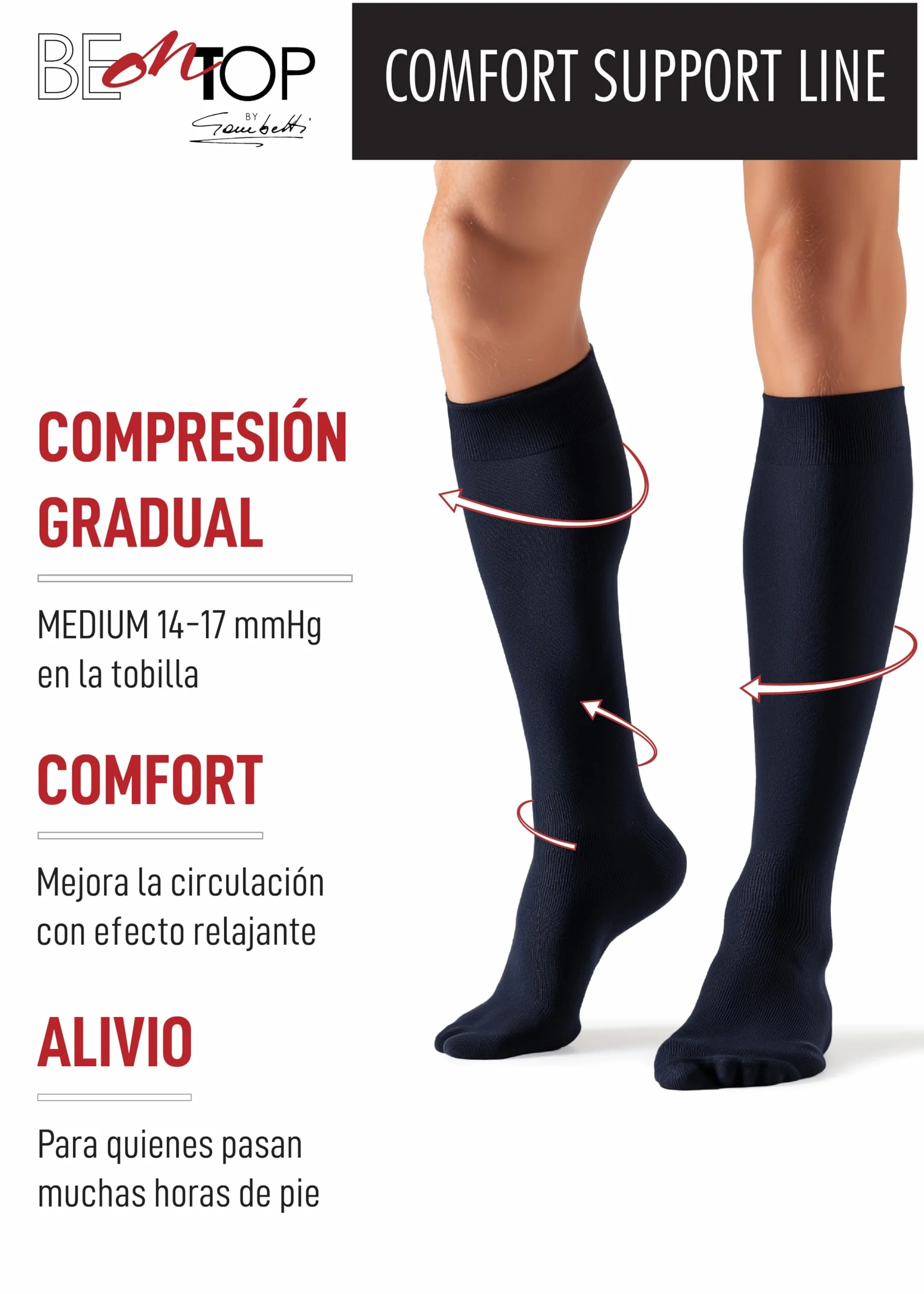 BeOnTop Calcetines Compresivos 14-17 mmHg para Viajes Trabajo Deporte Piernas Cansadas Varices Circulación Made in Italy