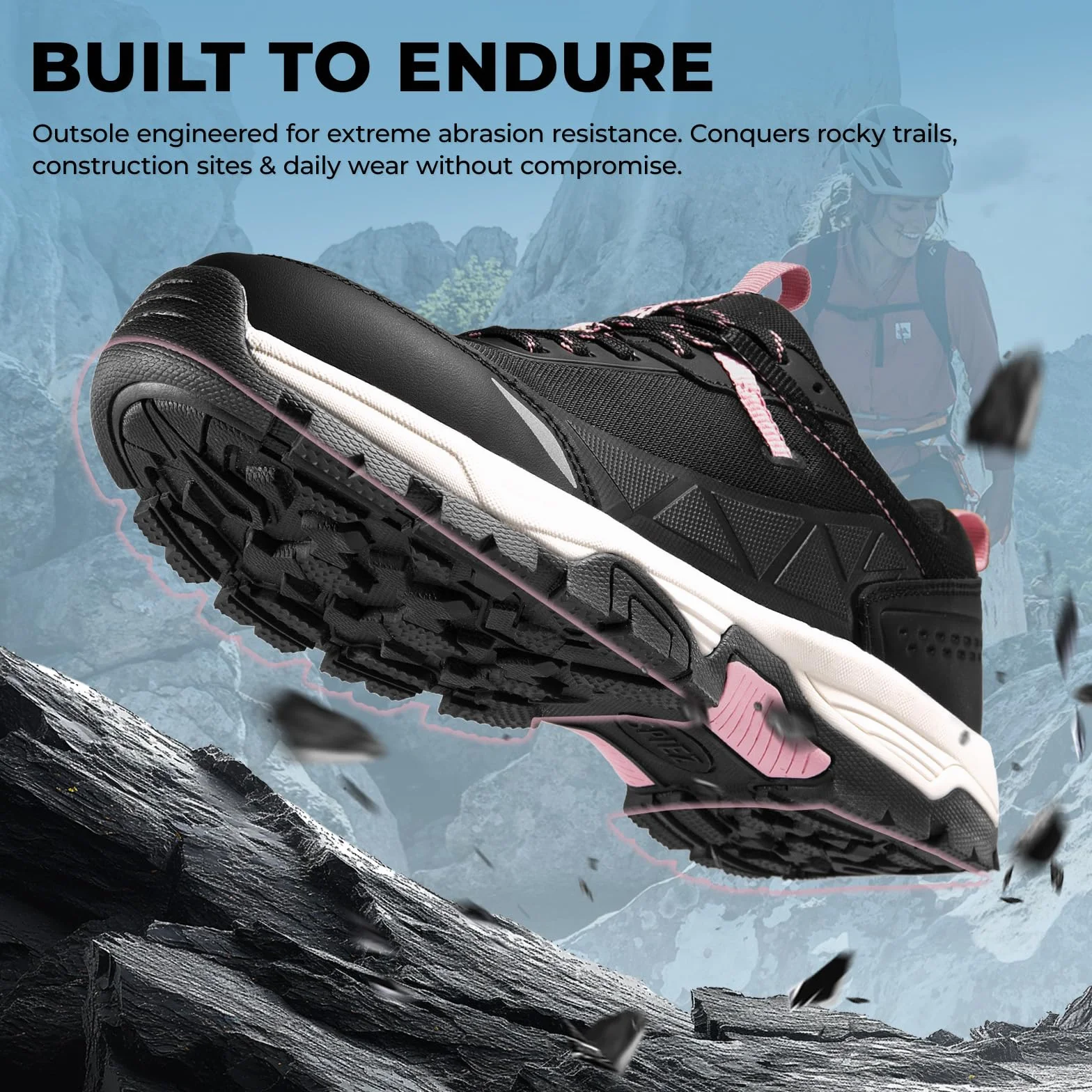 Spiez Zapatos de Seguridad para Mujer Ligeros con Punta Compuesta Transpirable, Negro Rosa EU35-41