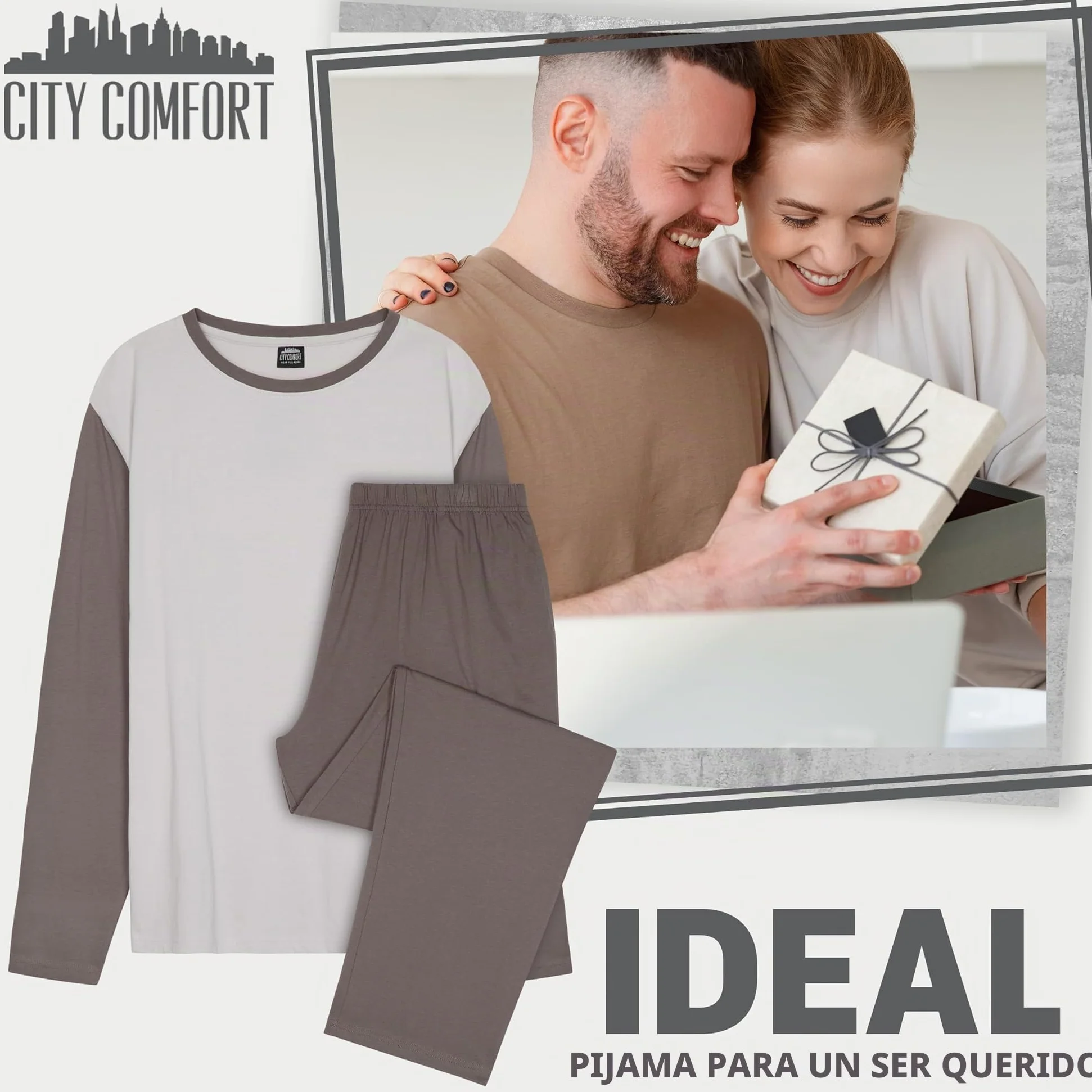 CityComfort Pijama Invierno con mangas largas para Hombre