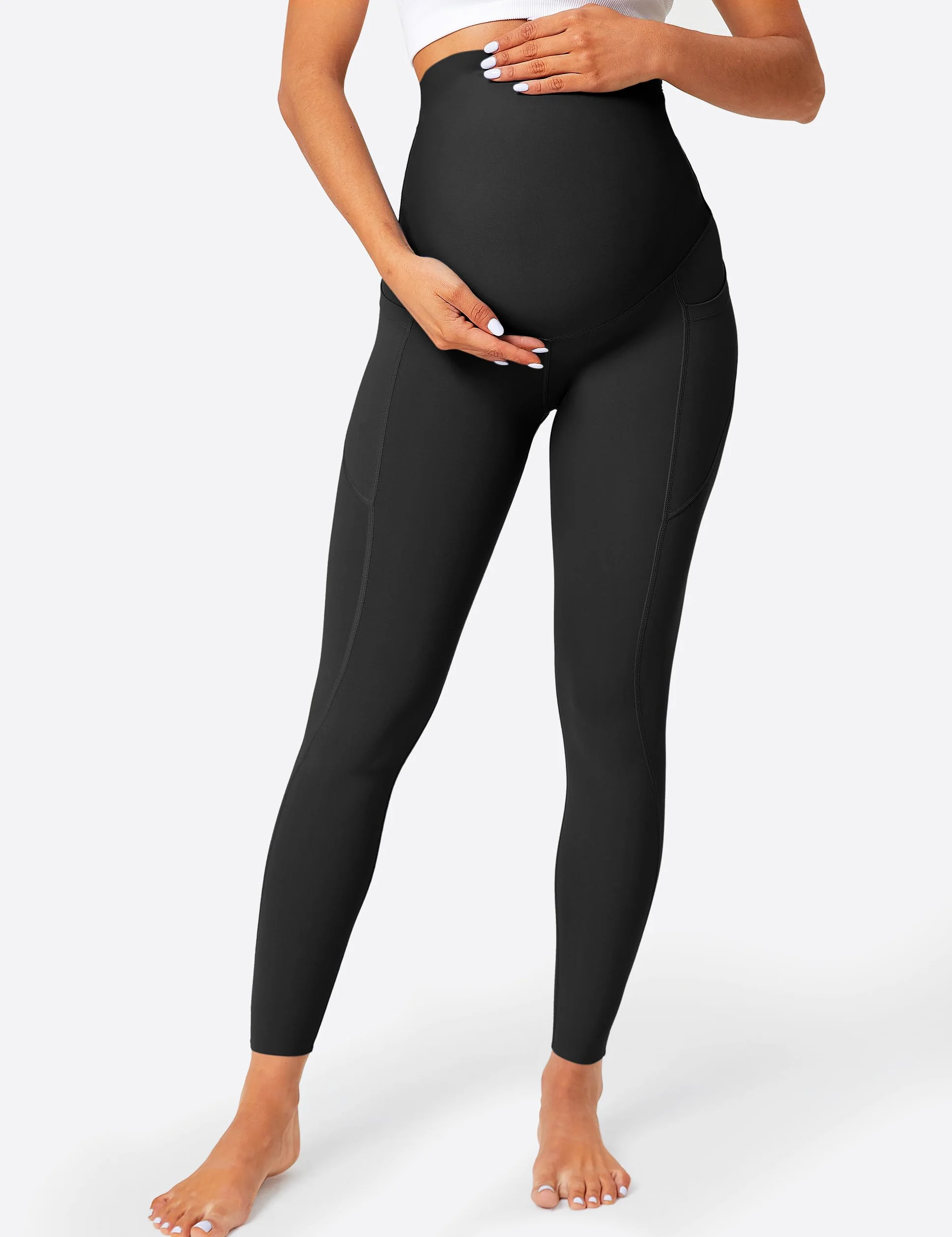 BAYDI Leggings de maternidad con bolsillos, para entrenamiento, con soporte para el vientre, elásticos, suaves, pantalones de embarazo, ropa deportiva