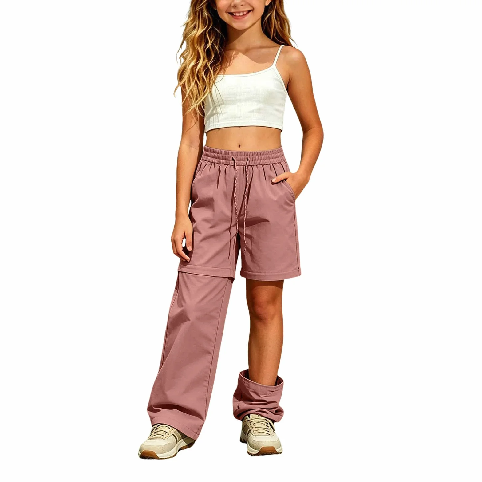 Pantalón Convertible Senderismo para Niña, ligero transpirable con secado rápido, Pantalón deportivo técnico con cremallera y bolsillos, ideal para trekking, uso diario y salidas casuales al exterior