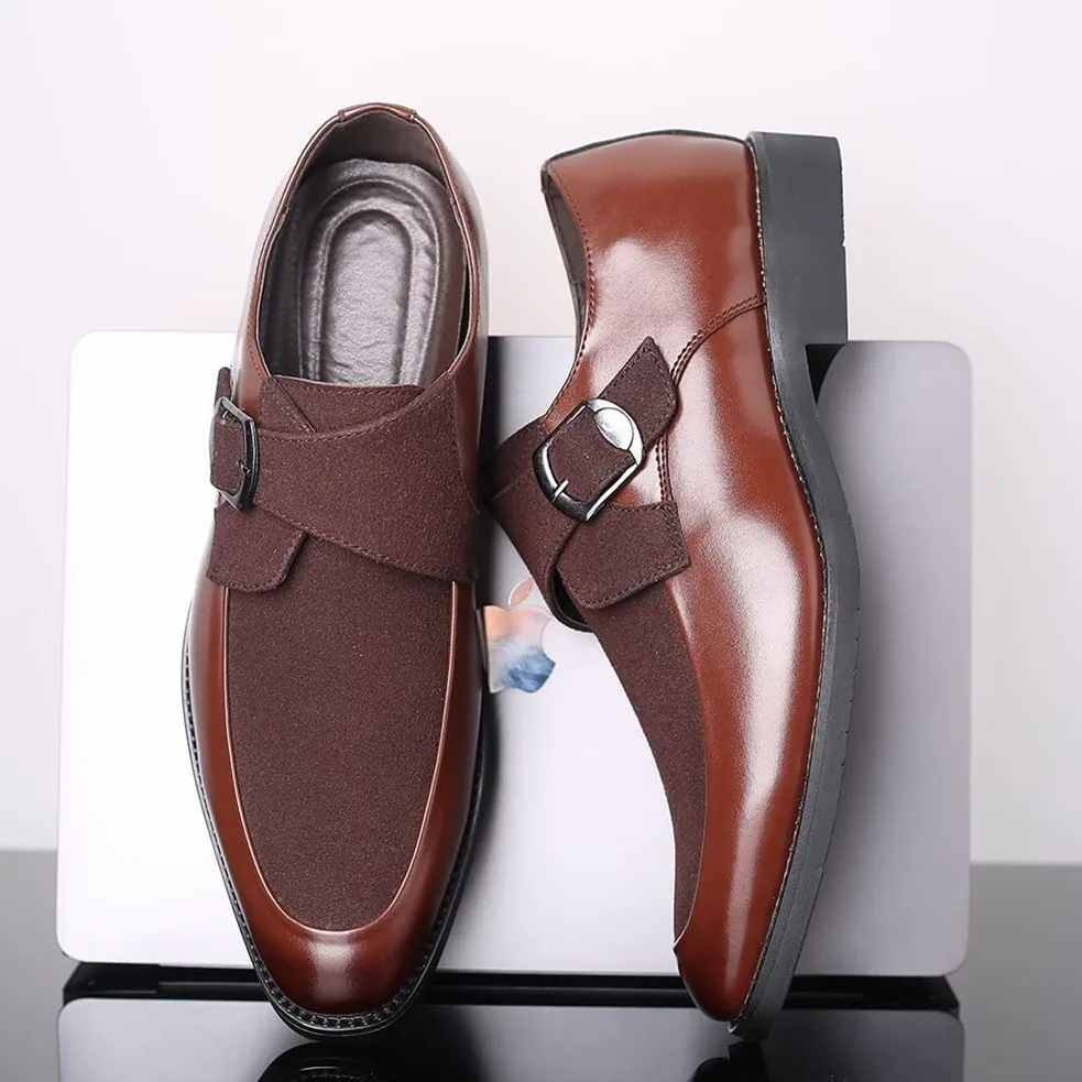 MCMUS Zapatos Formales de Vestir for Hombres Slip On Monk Strap Square Toe Cuero sintético Resistente Antideslizante Tacón de Bloque Casual Adecuado para Muchas Ocasiones