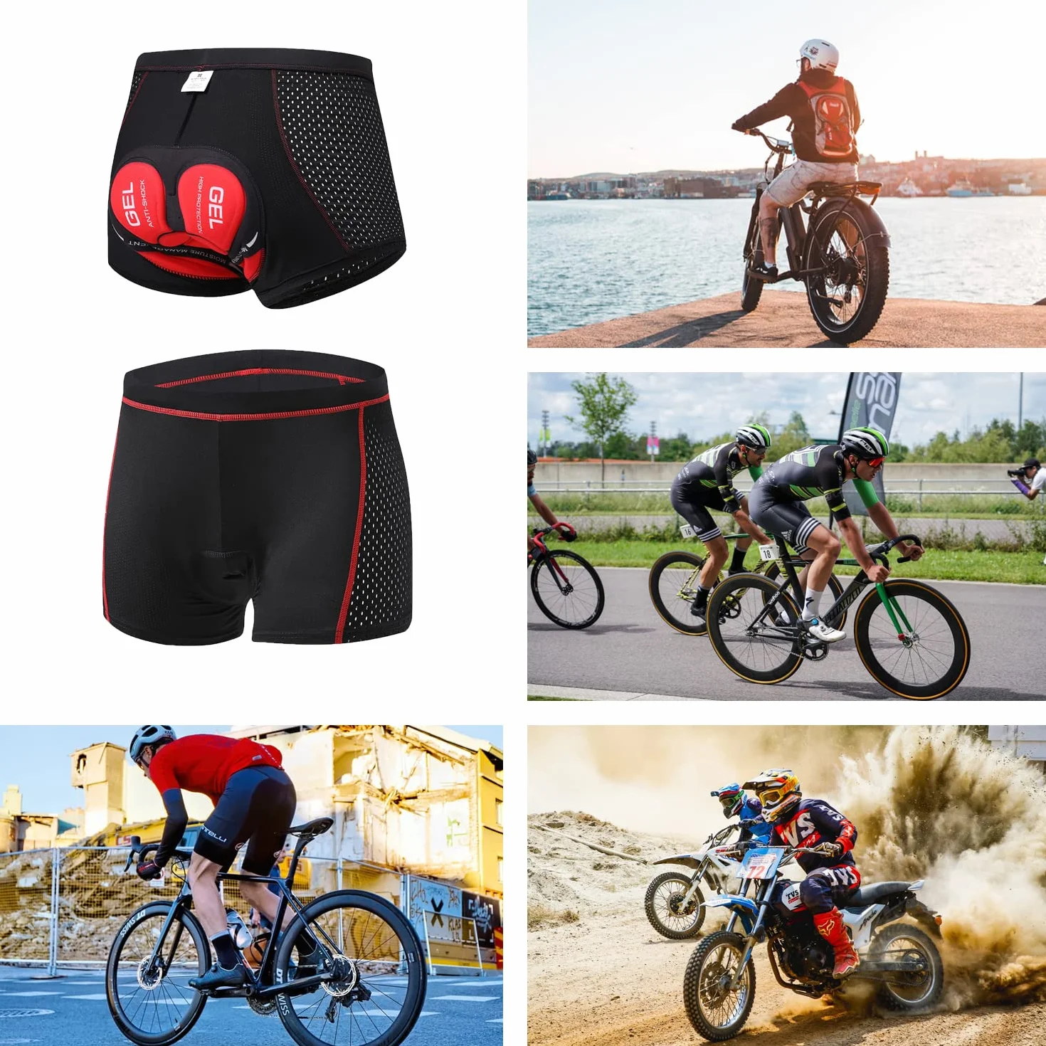 Pantalones Cortos de Ciclismo para Hombre Bicicleta Ciclismo Ropa Interior Pantalones Cortos Rspirables y Ligeros con 3D Gel Acolchado MTB Bicicleta Pantalones Cortos