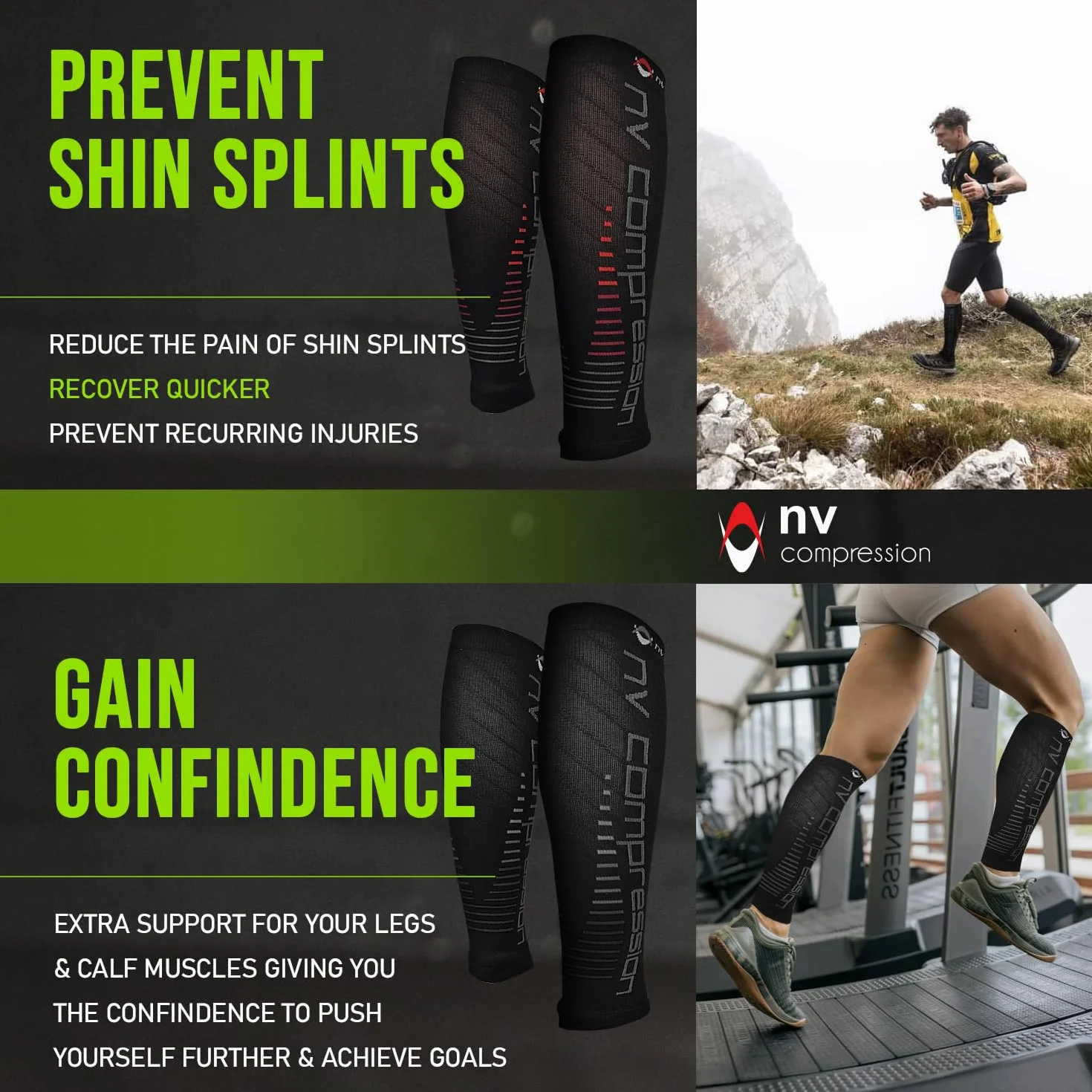 Race and Recover Calentadores de pantorrilla de compresión Negros - Compression Calf Sleeves - BK