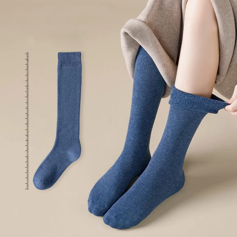 5 pares de calcetines cálidos de invierno for mujer, de color liso, transpirables y gruesos, hasta la rodilla, de algodón, informales.