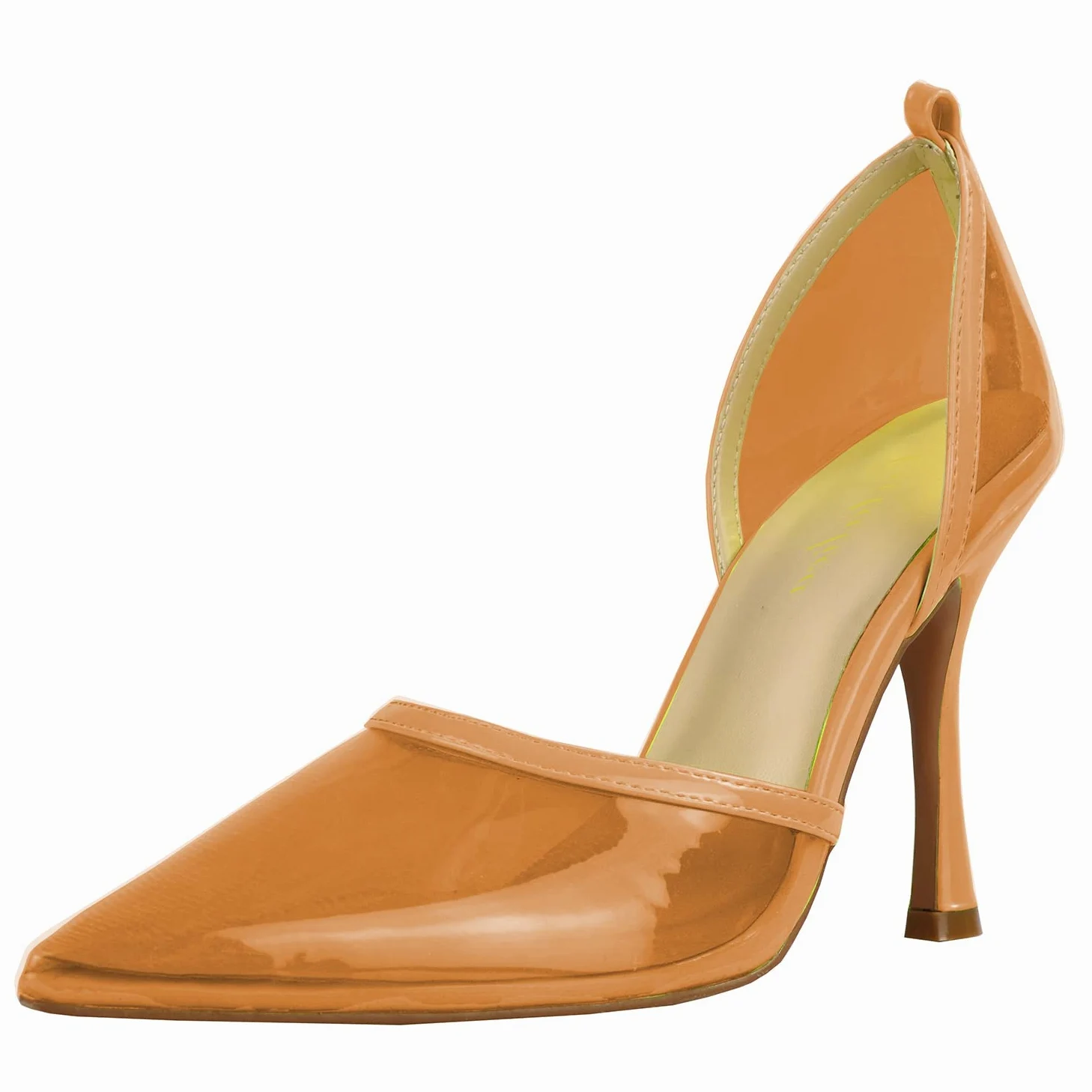 Zapatos de tacón alto para mujer, con puntera puntiaguda, sexy, de tacón alto, estilo cerrado, tacón medio, sandalias transparentes de verano, Orange, 41 EU