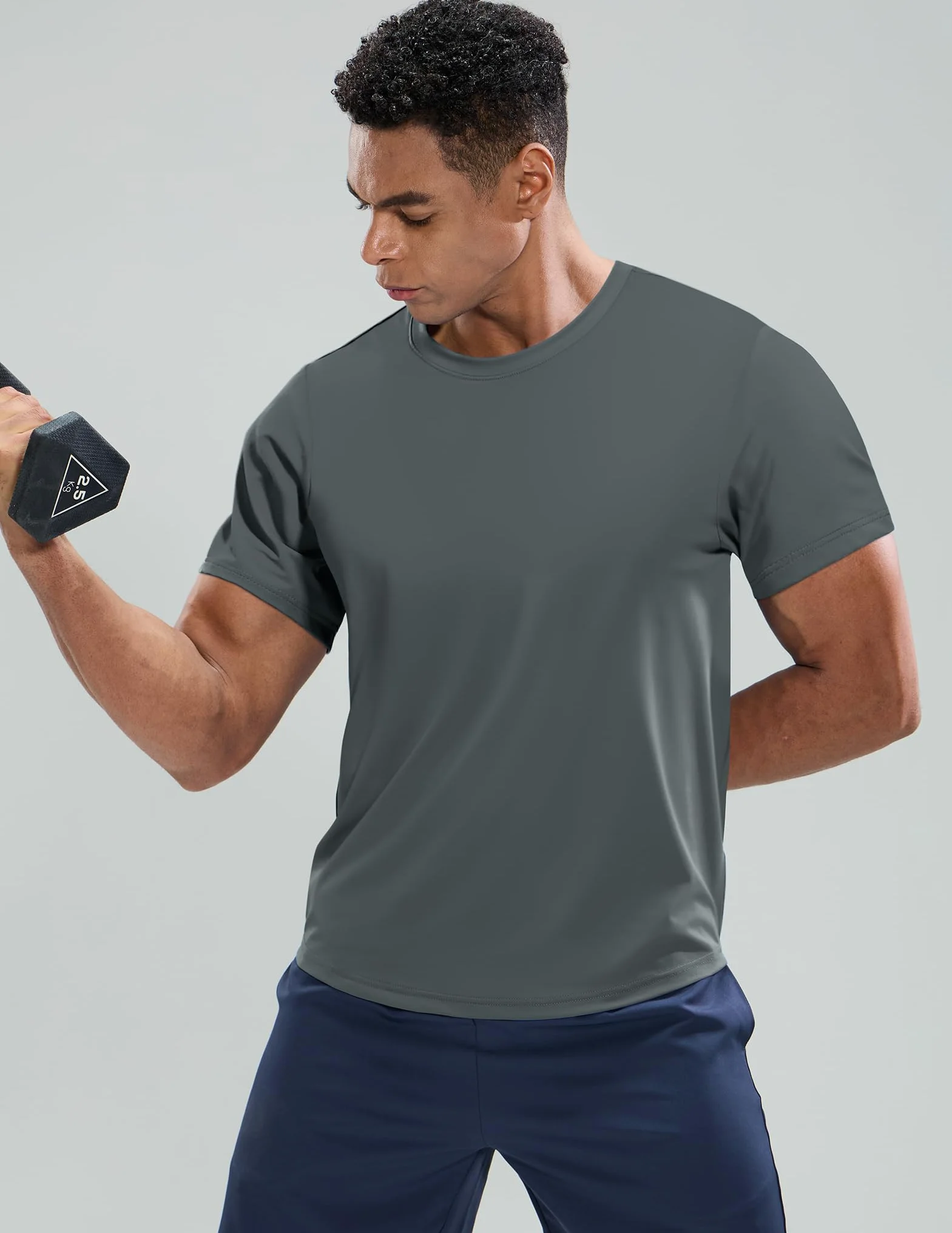 MIER Camisetas de entrenamiento para hombre, ajuste seco, manga corta, atlético, gimnasio, correr, ligeras, de poliéster, UPF 50+