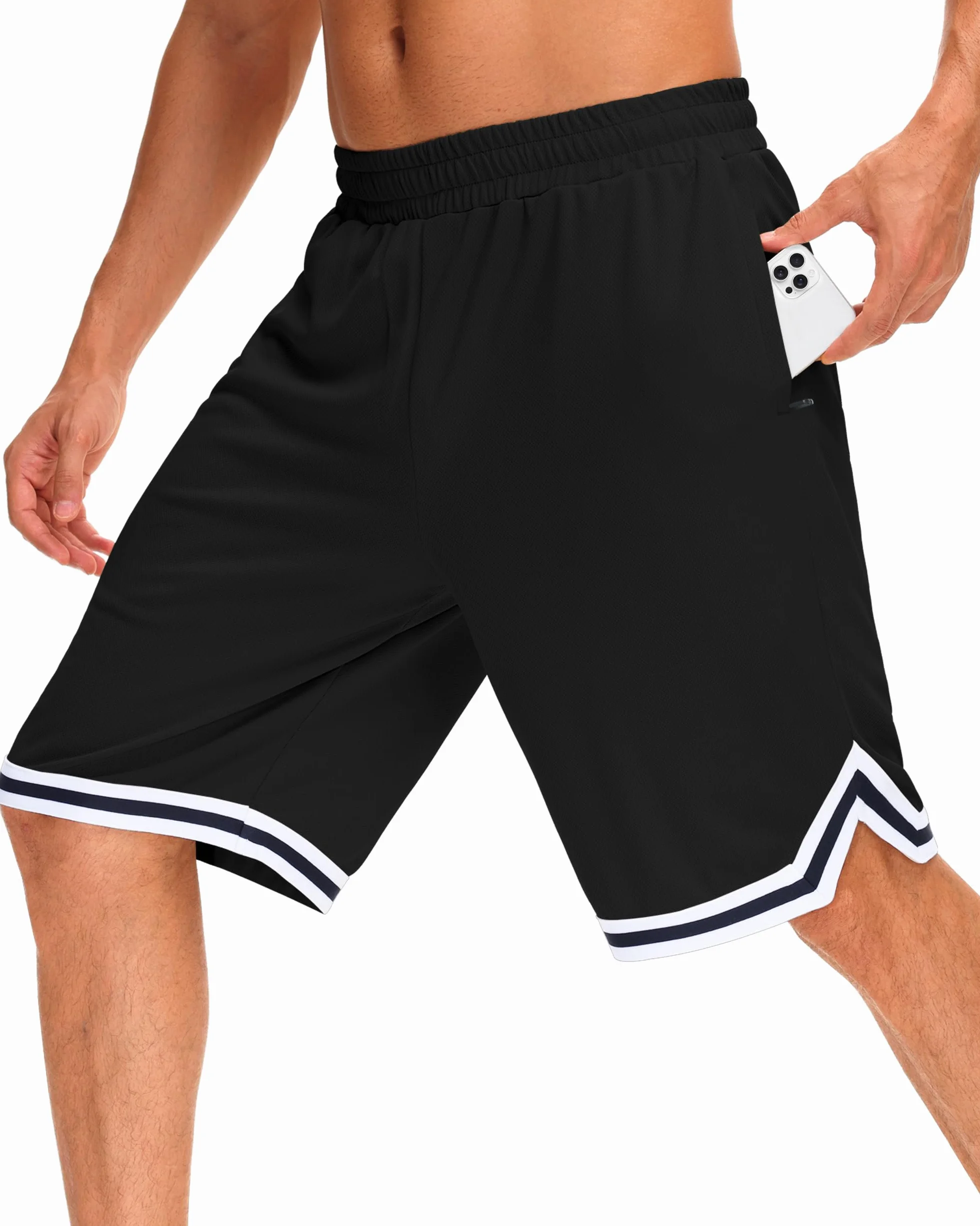 JWM Pantalones cortos de baloncesto para hombre de 11 pulgadas con bolsillos con cremallera, pantalones cortos deportivos de malla ligera de secado rápido para entrenamiento y correr