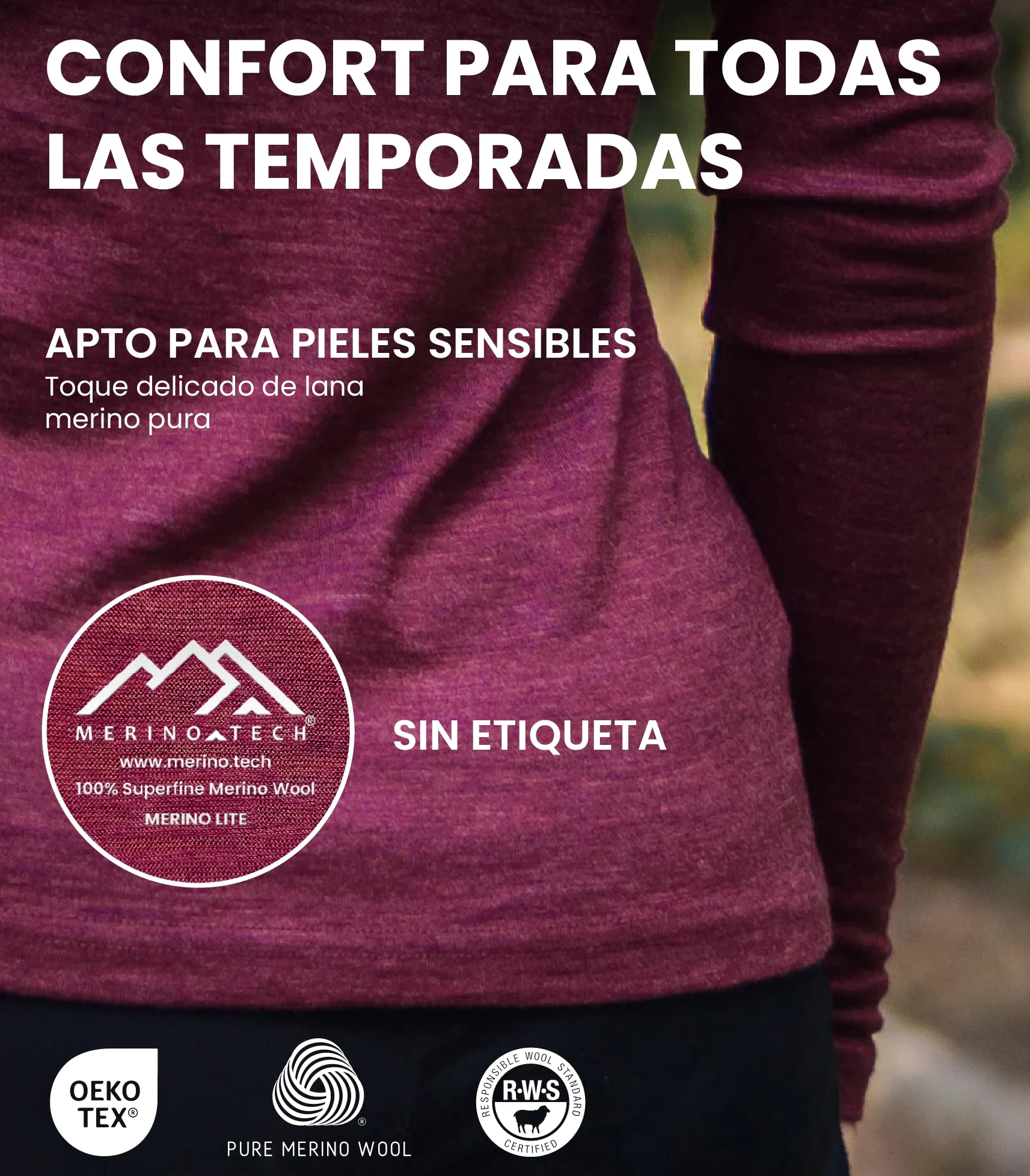 Merino.tech Сamisetas Mujer Manga Larga - 100% Lana Merino Ropa Termica (Small, 190 Melange Black V)