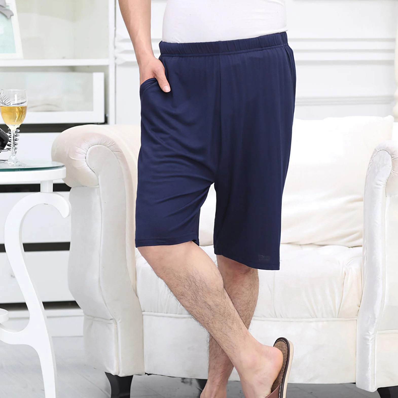 Hombre Tallas Grandes Pack de 2 Pantalones Cortos de Pijama Elástico Ligero Pantalones Cortos para Dormir en Casa con Bolsillos S-6XL