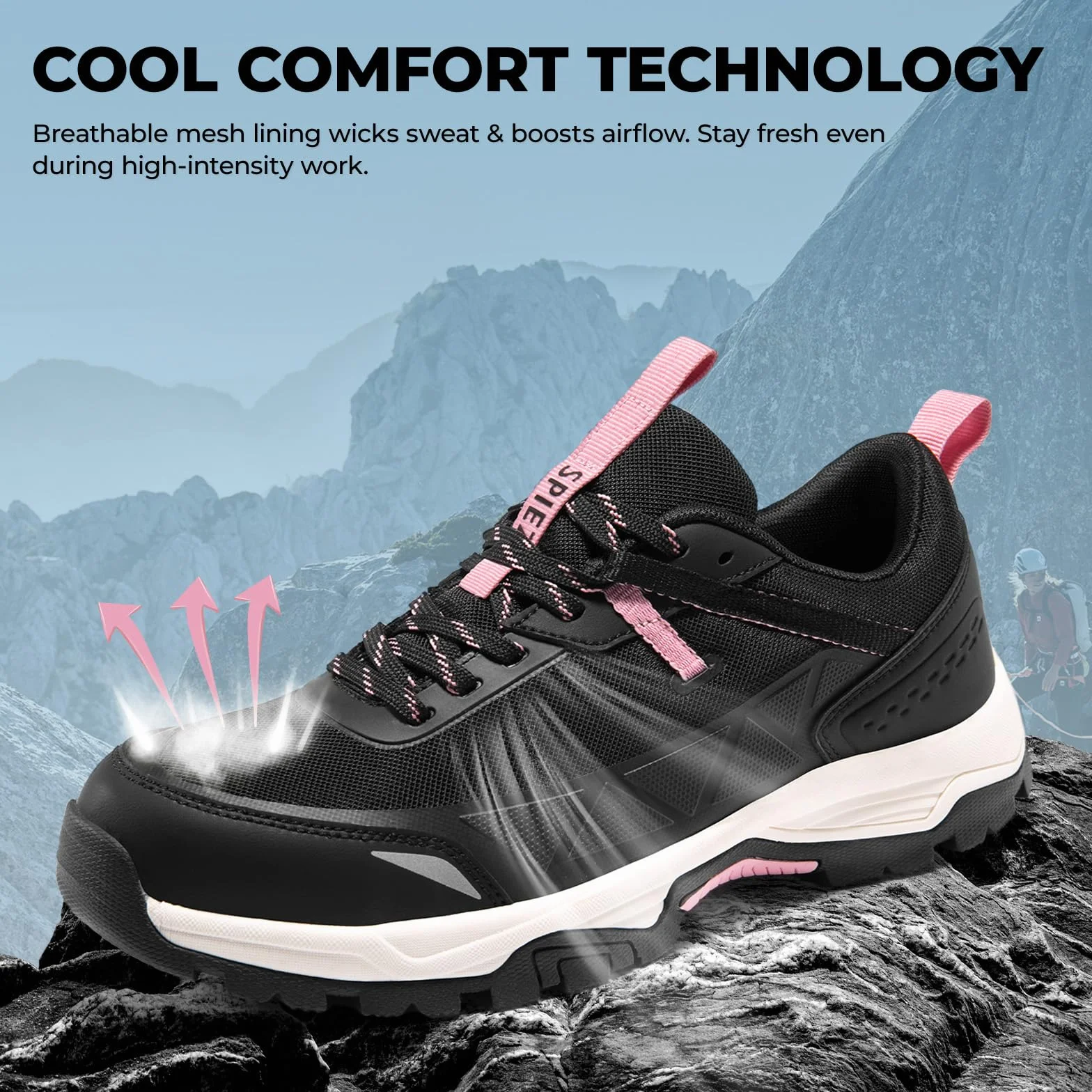 Spiez Zapatos de Seguridad para Mujer Ligeros con Punta Compuesta Transpirable, Negro Rosa EU35-41