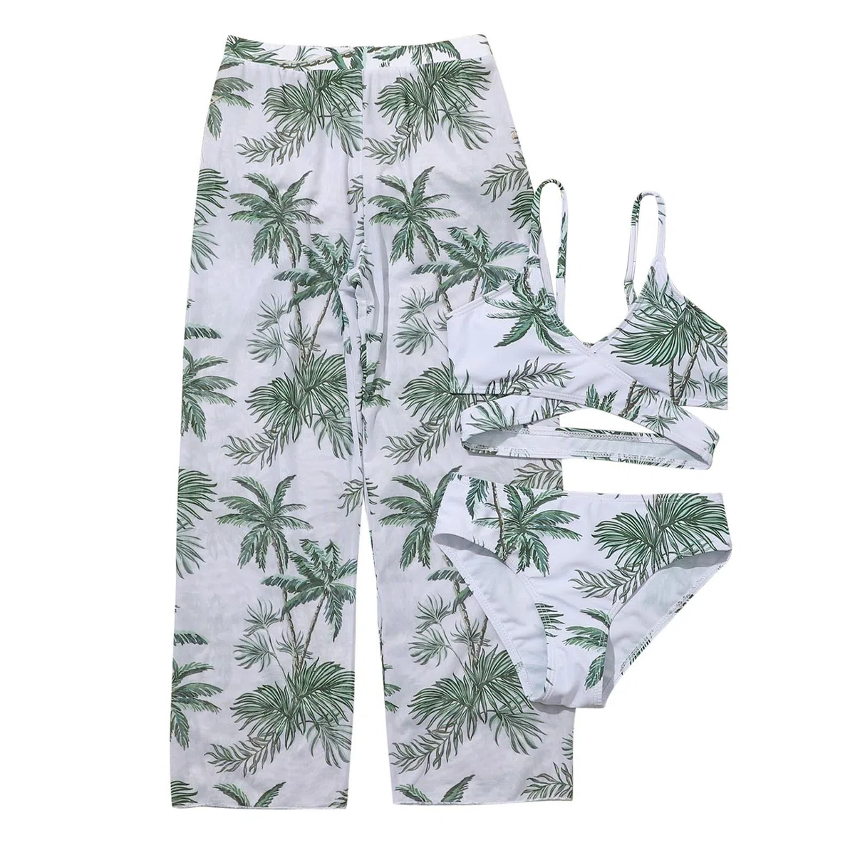Generisch Swim Shirtgirls - Bañador de 3 piezas para niñas, bonito bikini con estampado floral y pantalones largos, traje de baño para