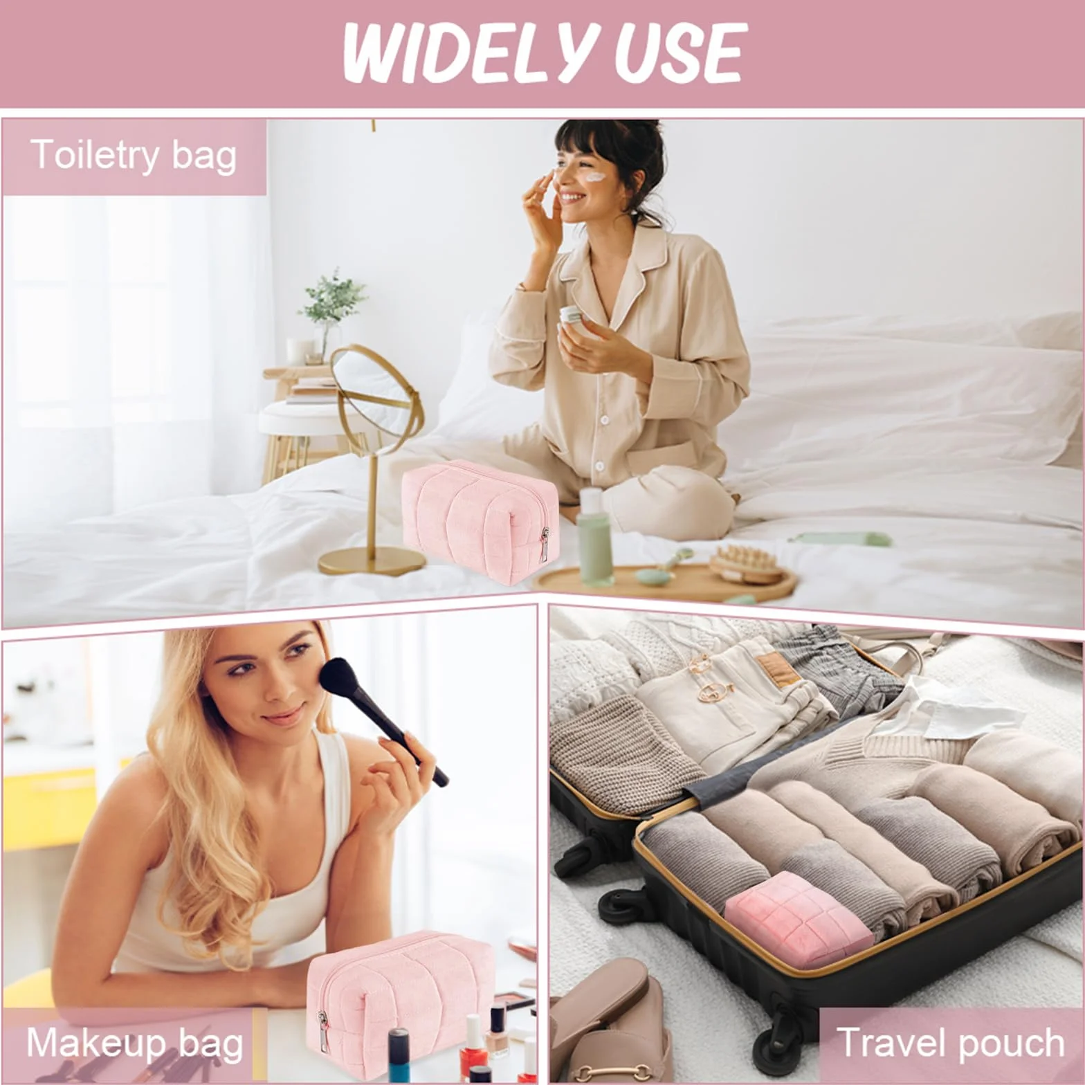 Aucuu Bolsa de cosméticos de Viaje, Bolsa de Maquillaje para Mujer, Bolsa de Aseo Acolchada para Mujer, Bolsa de cosméticos de Gran Capacidad, Bolsa de Maquillaje de algodón con Estampado Floral para