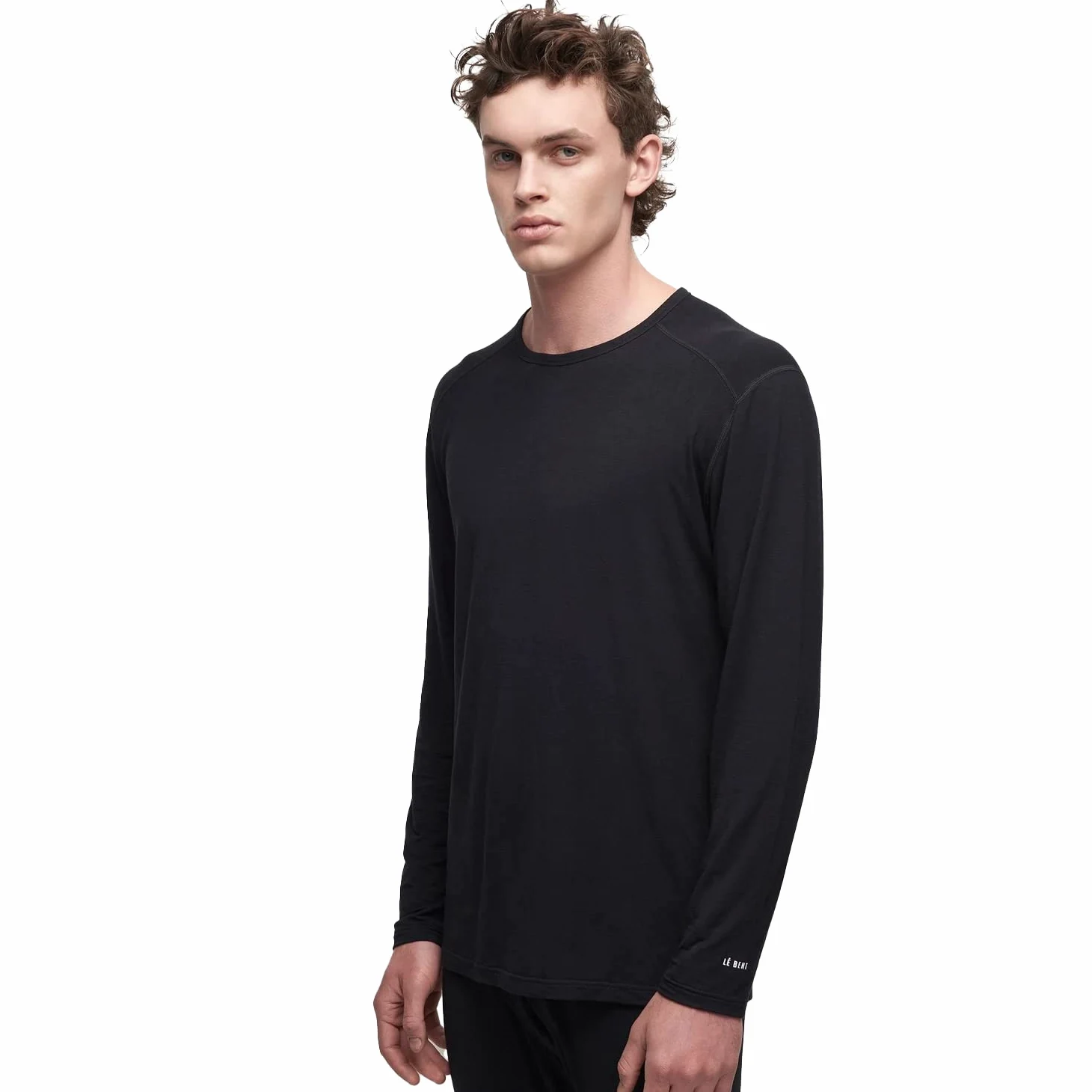 Le Bent Camiseta de manga larga para hombre Le Base Layer 200 | Camisa ligera de lana merino para correr, senderismo, cuello redondo, M - Core Black