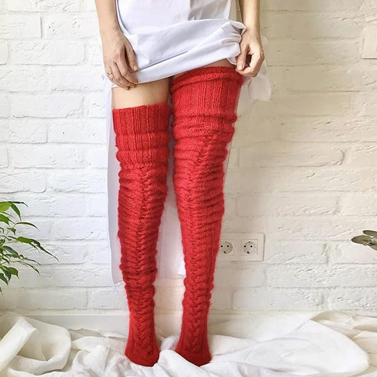 Calcetines Térmicos Calcetines Altos Hasta El Muslo Extra Largos Para Mujer Tejido De Cable Térmico Elegante Calcetines Sobre La Rodilla Funky Warm Soft Calcetines Invierno