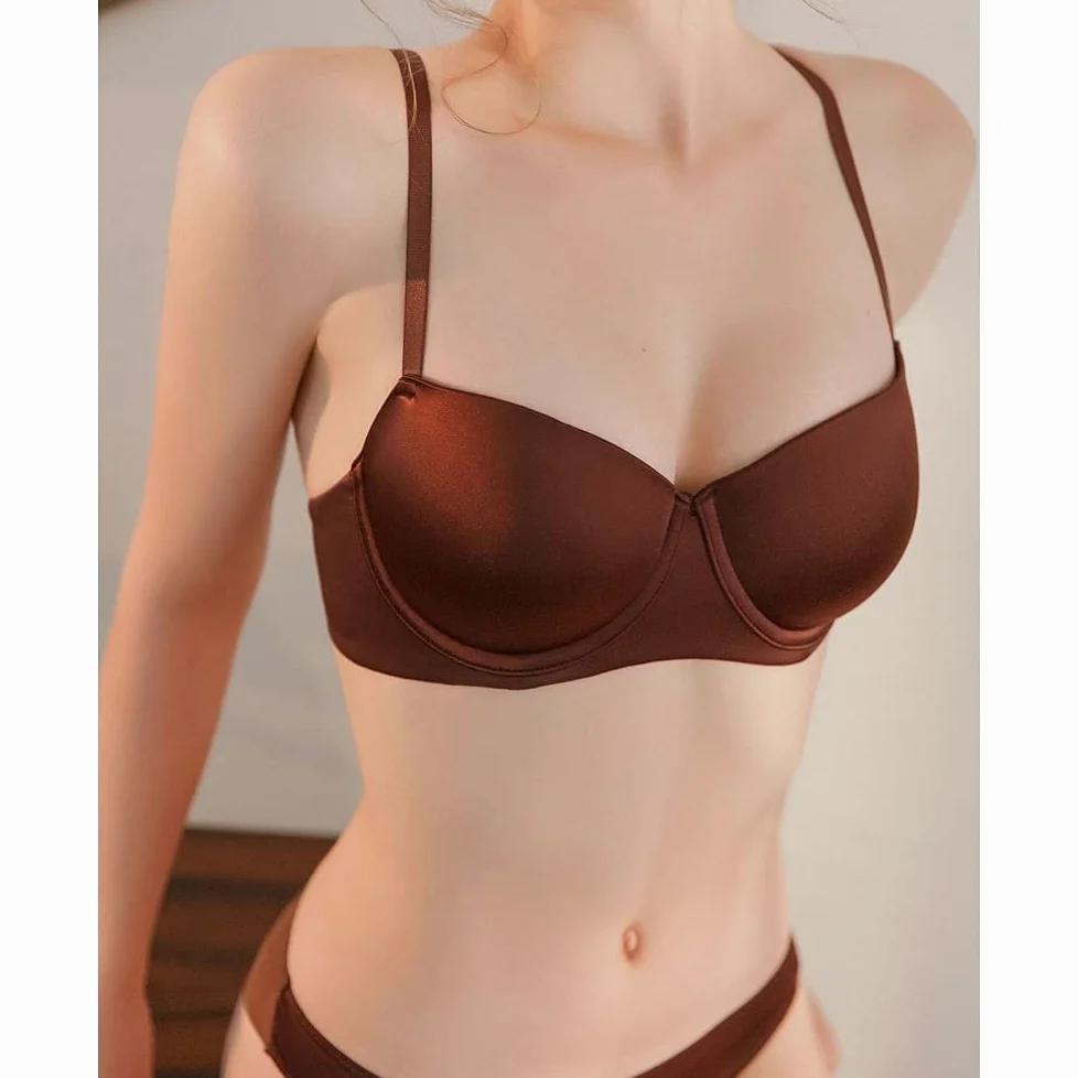 Sujetador y Bragas Sexy sin Costuras Conjunto Lencería Sólido Push Up Ropa Interior Mujeres con Aros