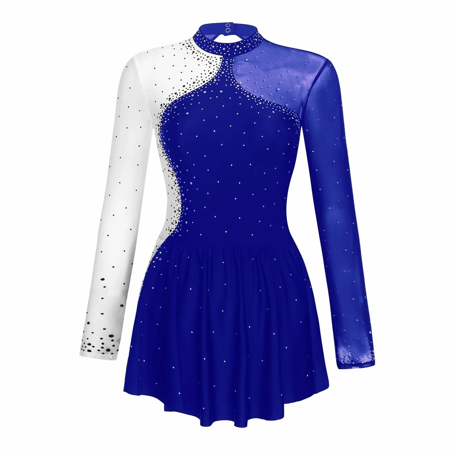Vestido de Patinaje Artístico Vestido de patinaje artístico for mujer, malla de ballet, gimnasia, tutú, manga larga, con brillantes diamantes de imitación, for actuaciones escénicas.
