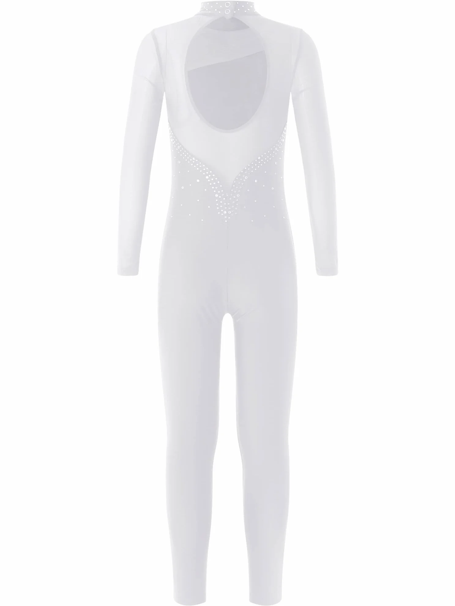 JEATHA Maillot de Danza Ballet para Niña Manga Larga con Pedrería Brillante Leotardo Gimnasia Rítmica Patinaje Elástico Mono de Deportivo Fitness Yoga