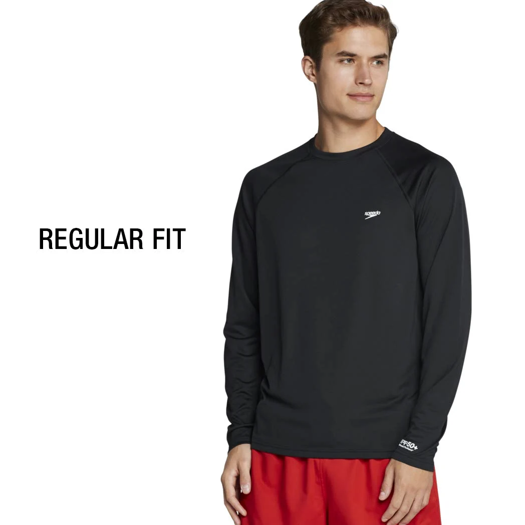 Speedo Camiseta de Baño de Manga Larga, Ajuste Regular Camiseta Rash Guard Hombre (Pack de 1)