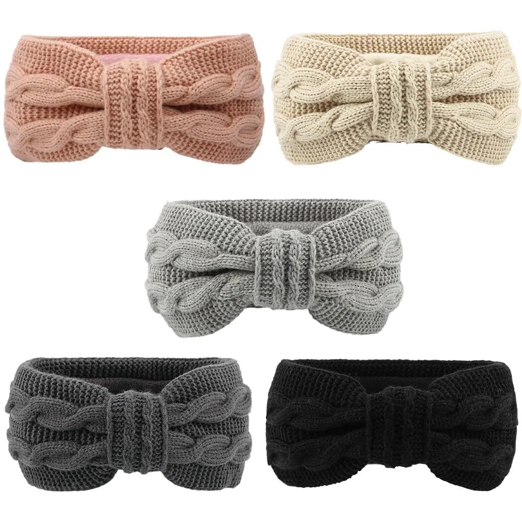 5 diademas elásticas de punto con lazo, para invierno, para mujer