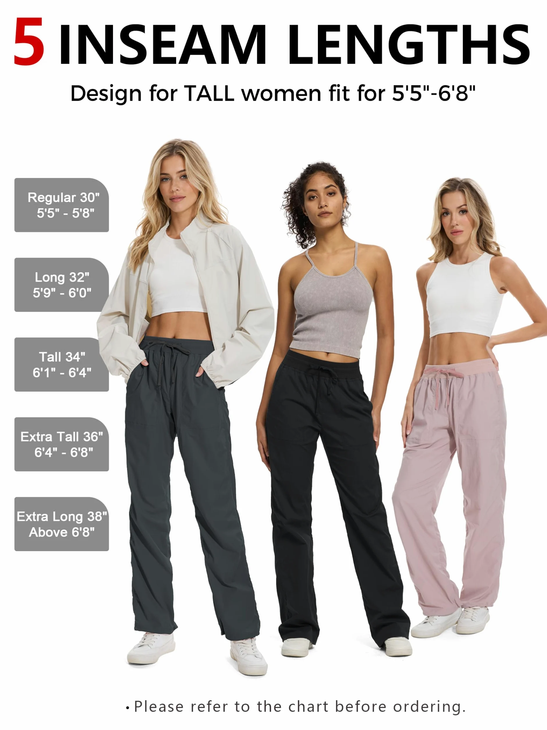 SEVEGO Pantalones de estudio de baile ligeros con entrepierna de 30, 32, 34 y 36 pulgadas de alto para mujer, pantalones de estudio de baile fruncidos para entrenamiento, atléticos, casuales