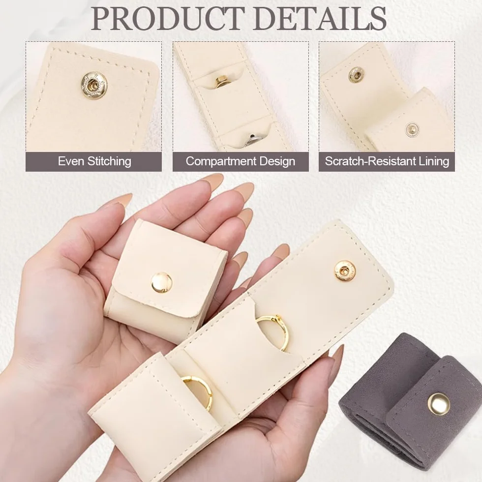 2 Piezas Mini Bolsa para Joyas,Organizador Joyas Viaje Enrollable,Travel Jewelry Bag,Bolsa Almacenamiento Joya,Organizador Bisuteria Con Hebilla para Pendientes, Collares, Pulseras (Beige+Gris)