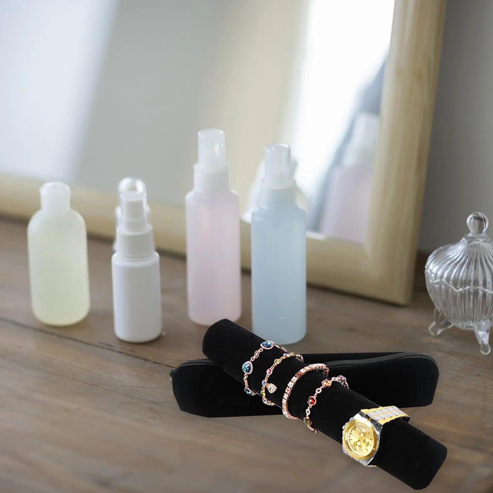 Alipis Rollo de Joyas Negro de Tela Ligera y Cómodo para Pulseras y Relojes, Estuche Portátil Adecuado para Viajes y Tiendas de Joyería Diseño Delicado y Elegante