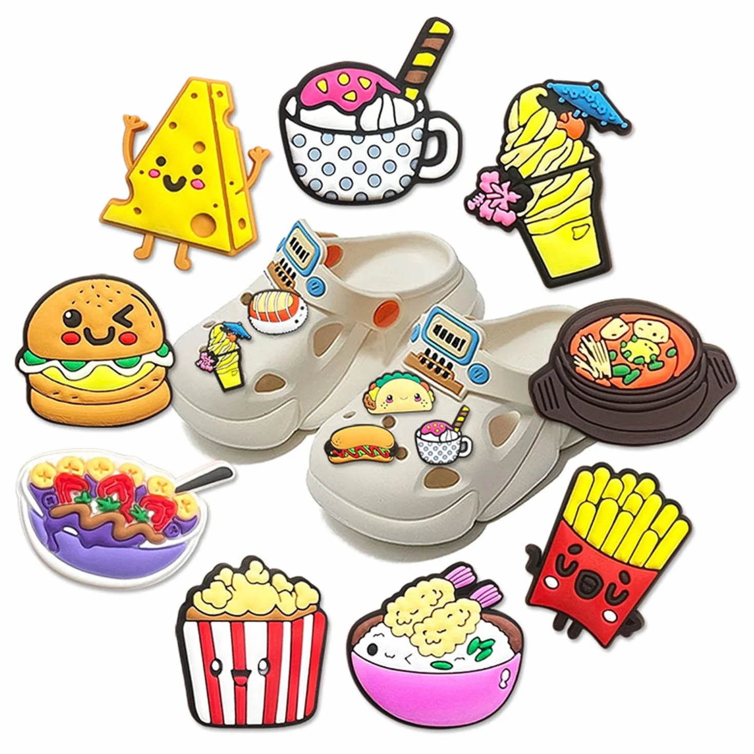 Comida Encantos del Zapato 21PCS Cute Cartoon Zapato Decoración Croc Charms para Niñas Mujeres Niños Adultos, Regalo para Fiesta de Cumpleaños
