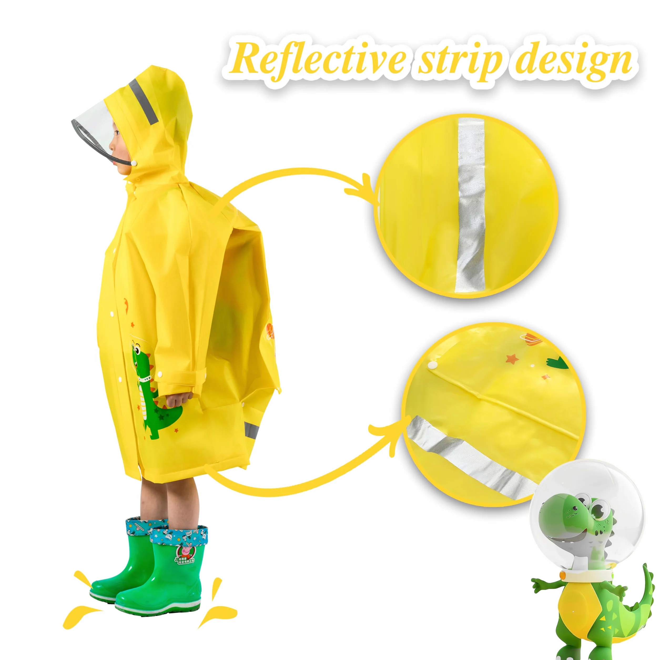 Chubasquero Ligero Niños Niñas, Impermeable EVA Poncho de Lluvia Reutilizable con Funda para Mochila de Dibujos Animados, Deportivo, Unisex, 1-12 Años, S M L XL