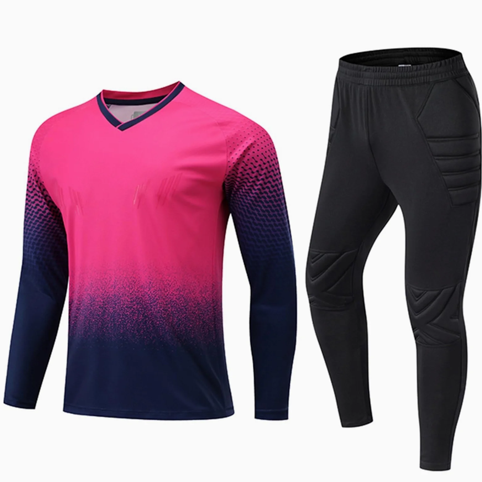 Equipo Portero Infantil - Uniforme Completo con Camiseta y Pantalón, Protecciones de Espuma - Ropa Fútbol Portero Niños/Niñas - Conjunto Entrenamiento Guardameta Junior(Pink set,Aldult XXL)