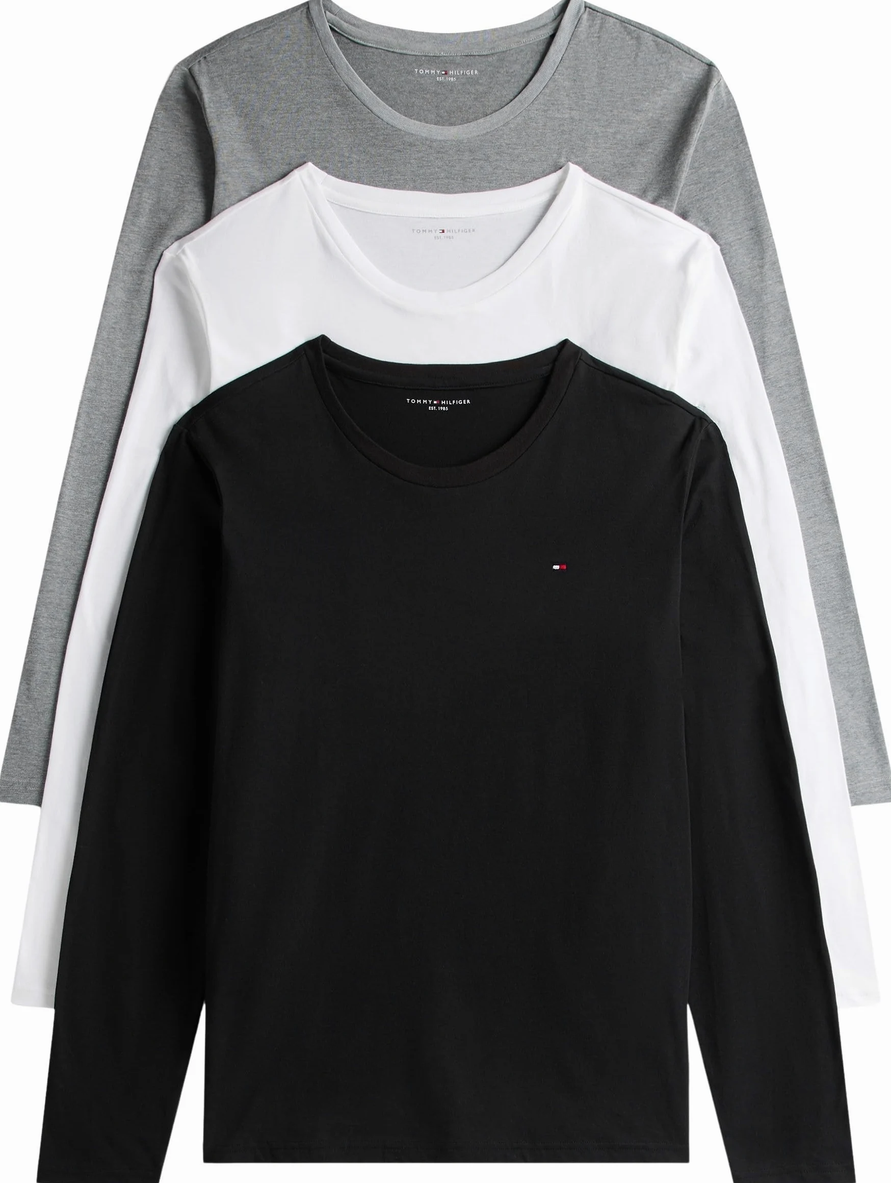 Tommy Hilfiger Camisetas de Manga Larga Pack de 3 Hombre con Cuello Redondo