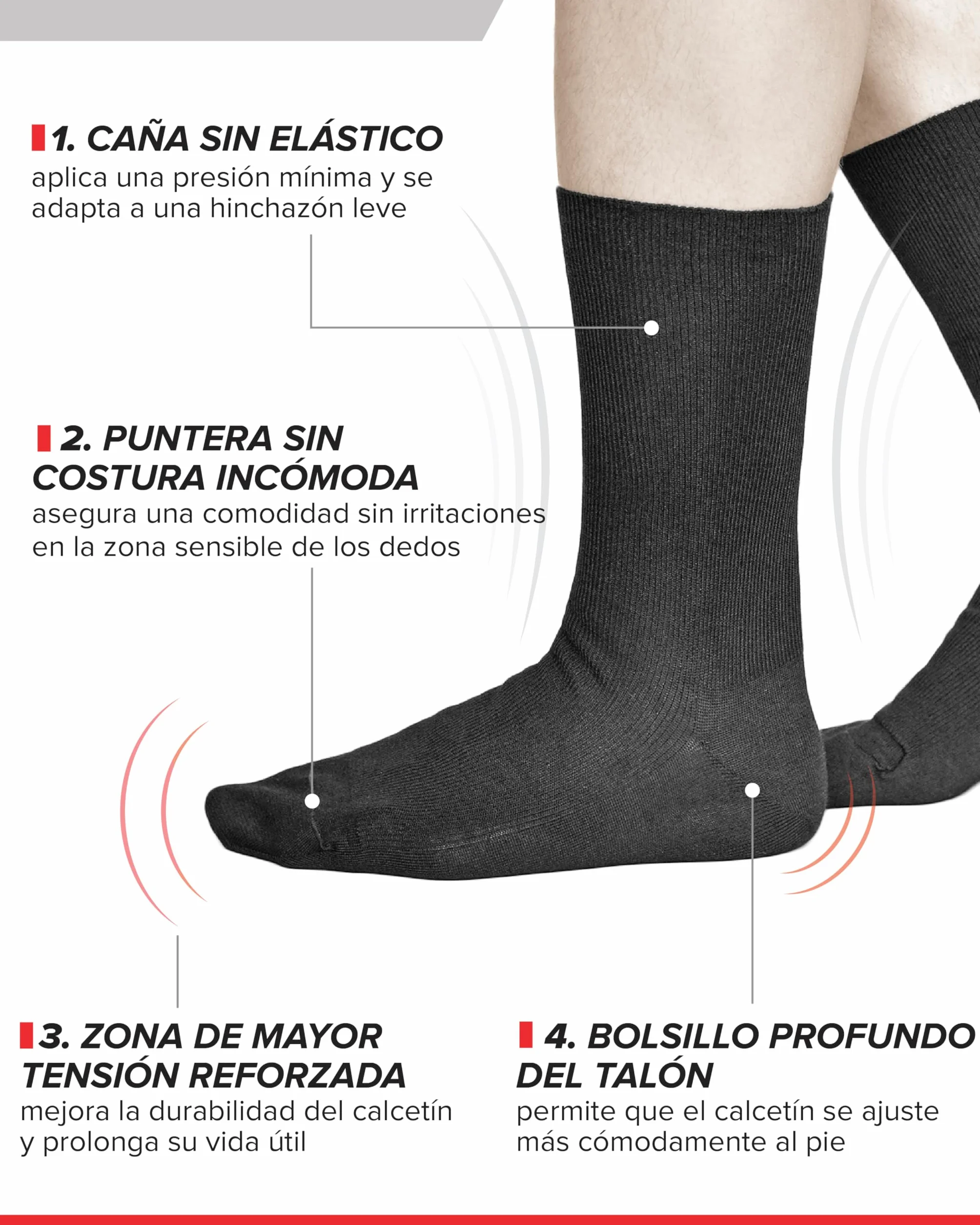 vitsocks Hombre Calcetines sin Goma Antipresión no Aprietan (3 PARES) Algodón Finos Verano Especiales sin Elástico