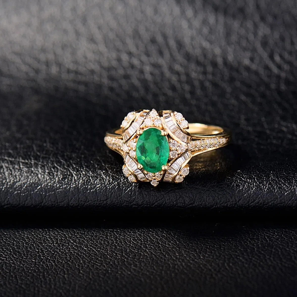 Anillos de oro amarillo de 18 quilates, anillos de esmeralda, oro verde ovalado, para mujer, alianza de boda, compromiso, joyería auténtica 750