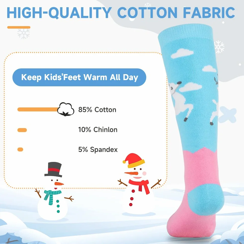 Findway Calcetines de Esquí para Niños,Calcetines Térmicos Niños Niñas 85% Algodón Calcetines de Nieve Suaves Transpirables Calcetines de Esquí de Invierno para Patinaje Snowboard,2 Pares/3 Pares