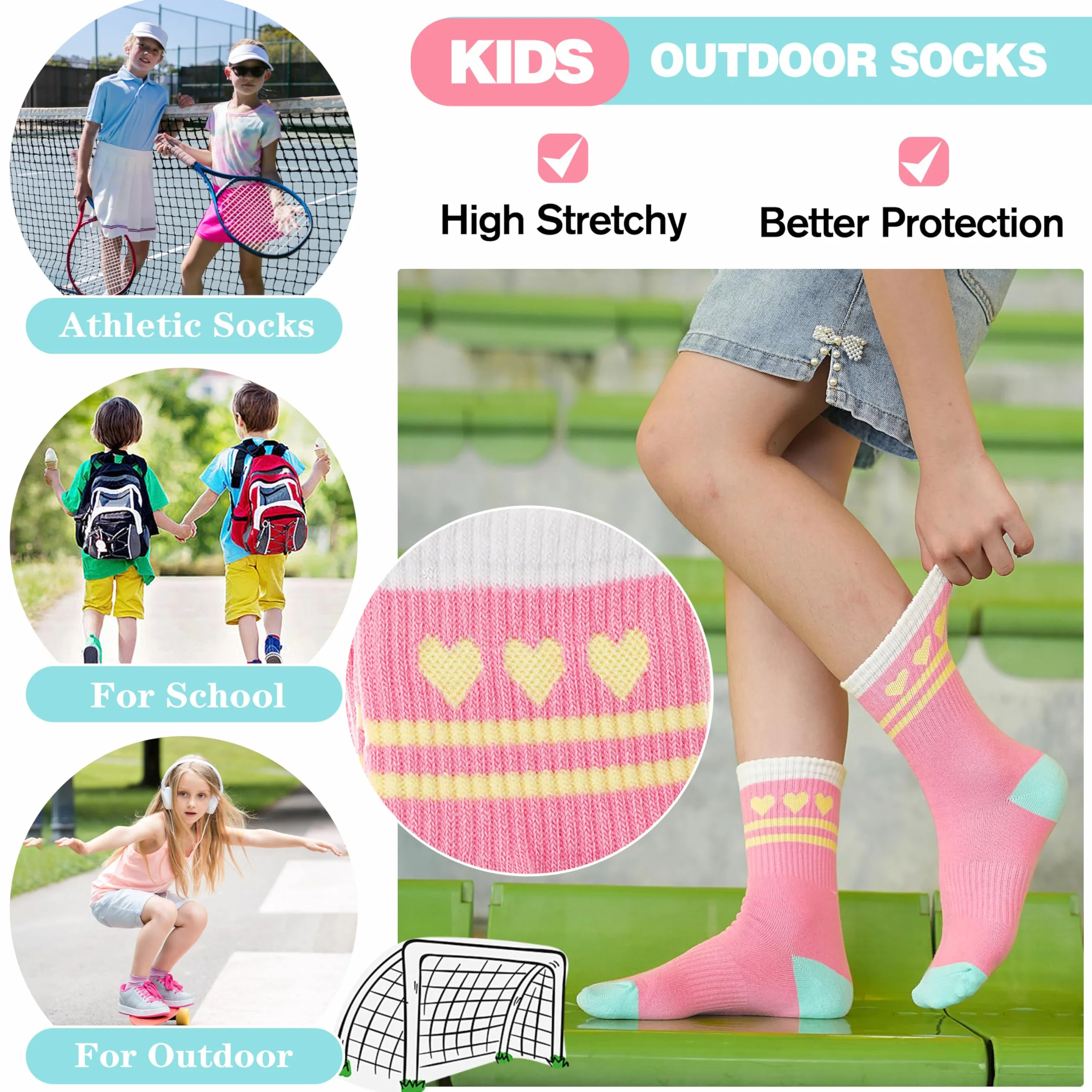 Sandsuced 6 pares calcetines atléticos niñas niños baloncesto deportes algodón respirables suaves actividades aire libre
