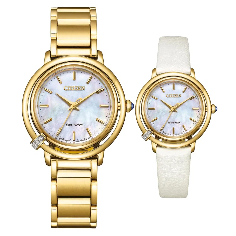 Citizen Reloj analógico de Cuarzo japonés para Mujer con Correa de Acero Inoxidable EM1092-64D, Dorado, Pulsera
