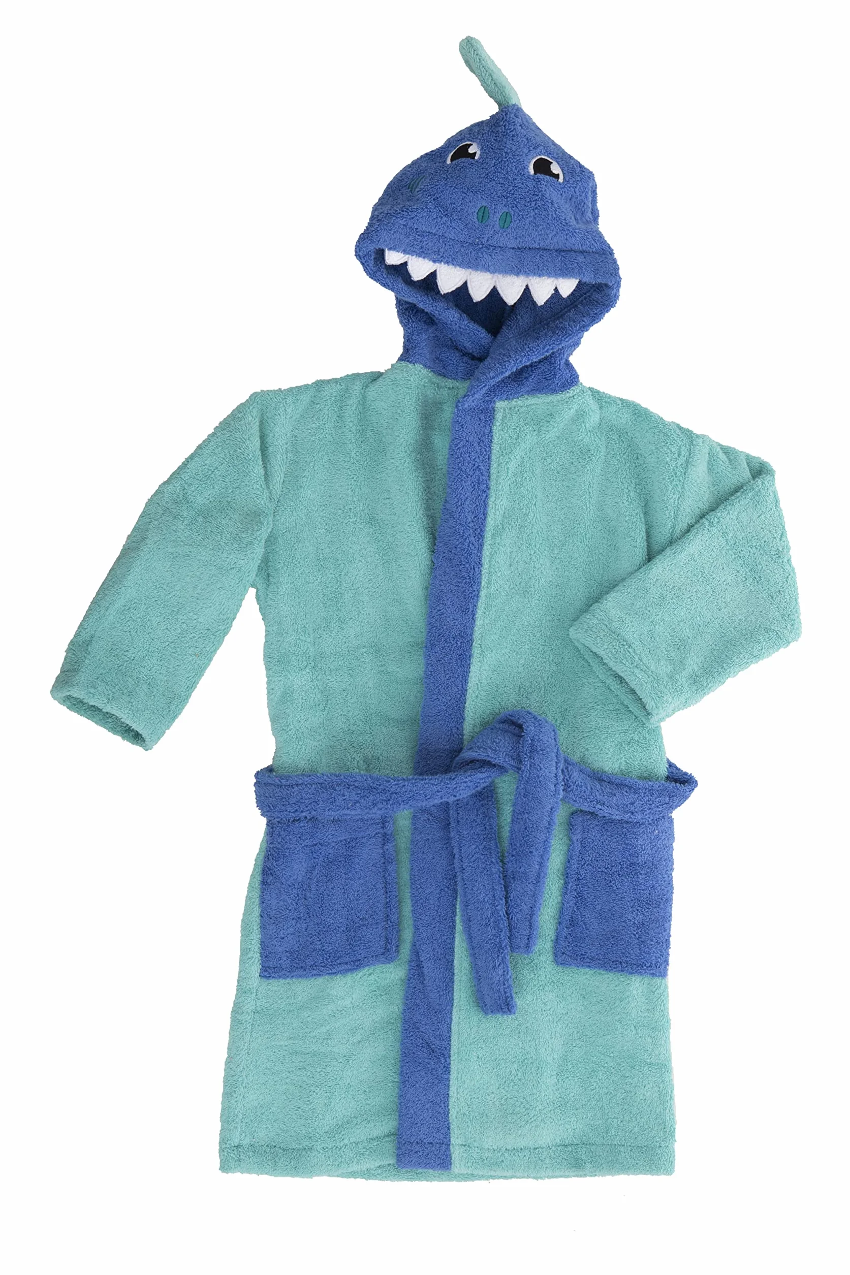 Albornoz Baño Niño Infantil 100% Algodón Bata con Bolsillos, Dibujos y Capucha Shark-Turq (2-4 años)