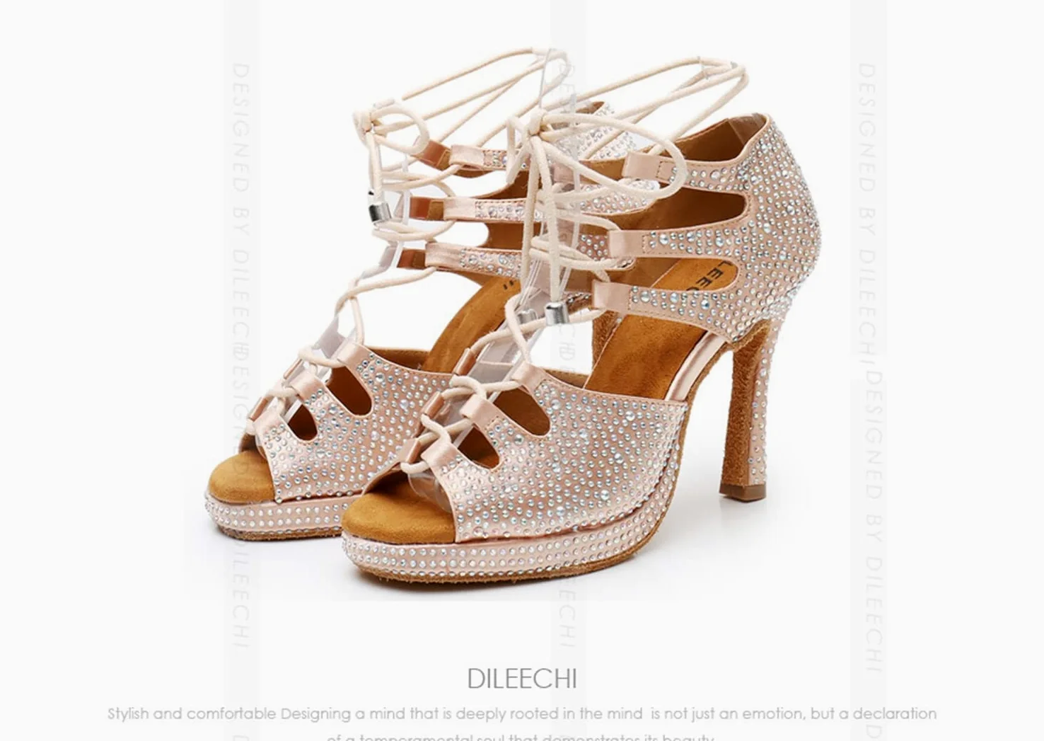 Sandalias modernas de baile latino con cordones para mujer, para boda, fiesta, L425 Plataforma Beige Tacón de 10 cm, 39 EU