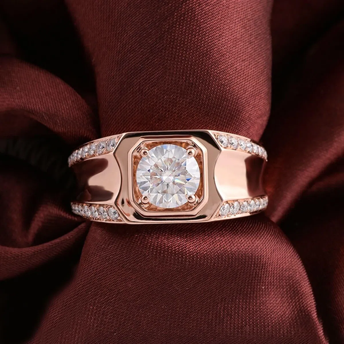 Wycian Anillos De Compromiso Anillo De Compromiso Mujer Moissanita Oro Rosa De 14 Quilates Anillo Redondo De 4 Puntas con Moissanita Tamaño 9,5 Moda Para Hermana Cumpleaños Joyas