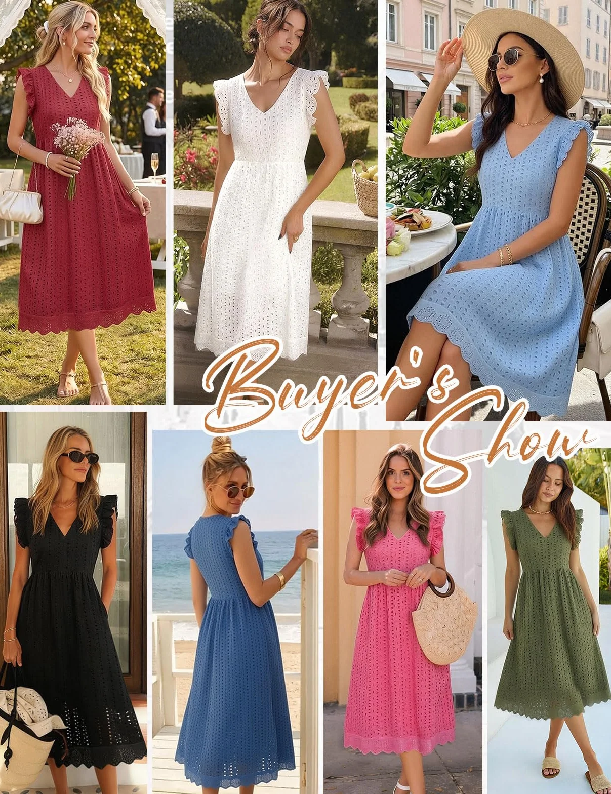 Vestido Largo Mujer Verano Casual Cuello V Manga Volante Cintura Alta A-Line Bolsillos