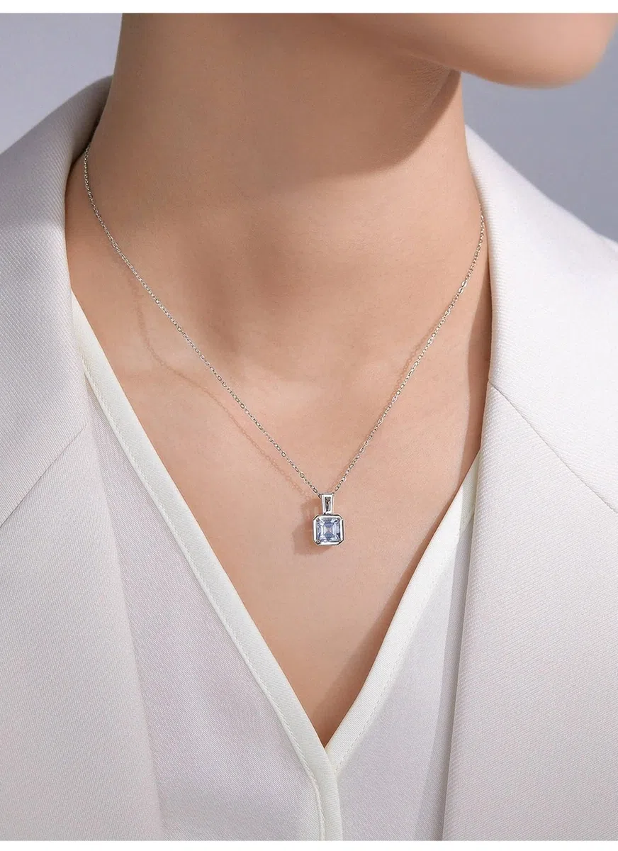 Collar de cadena de oro blanco de 18 quilates, colgante cuadrado de aguamarina de oro blanco, cadenas de 18 quilates para mujer
