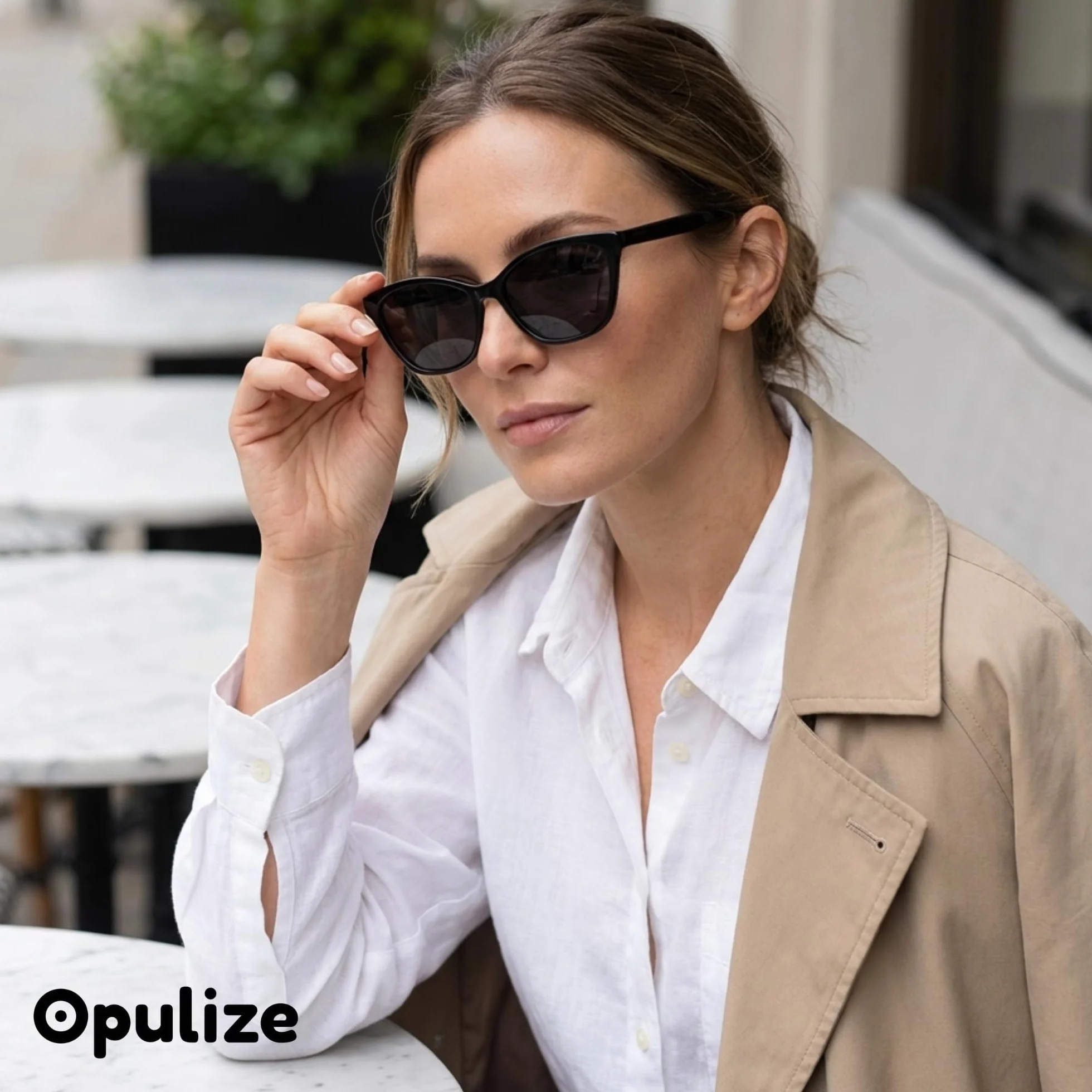 OPULIZE Gafas de Sol Montura Ojo de Gato Negro Bisagras de Muelle S59-1