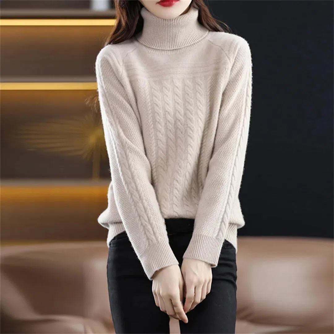 Vogrtcc Jersey De Cuello Alto para Mujer, Suéter De Cachemira De Lana De Punto Informal, Top Suelto para Mujer