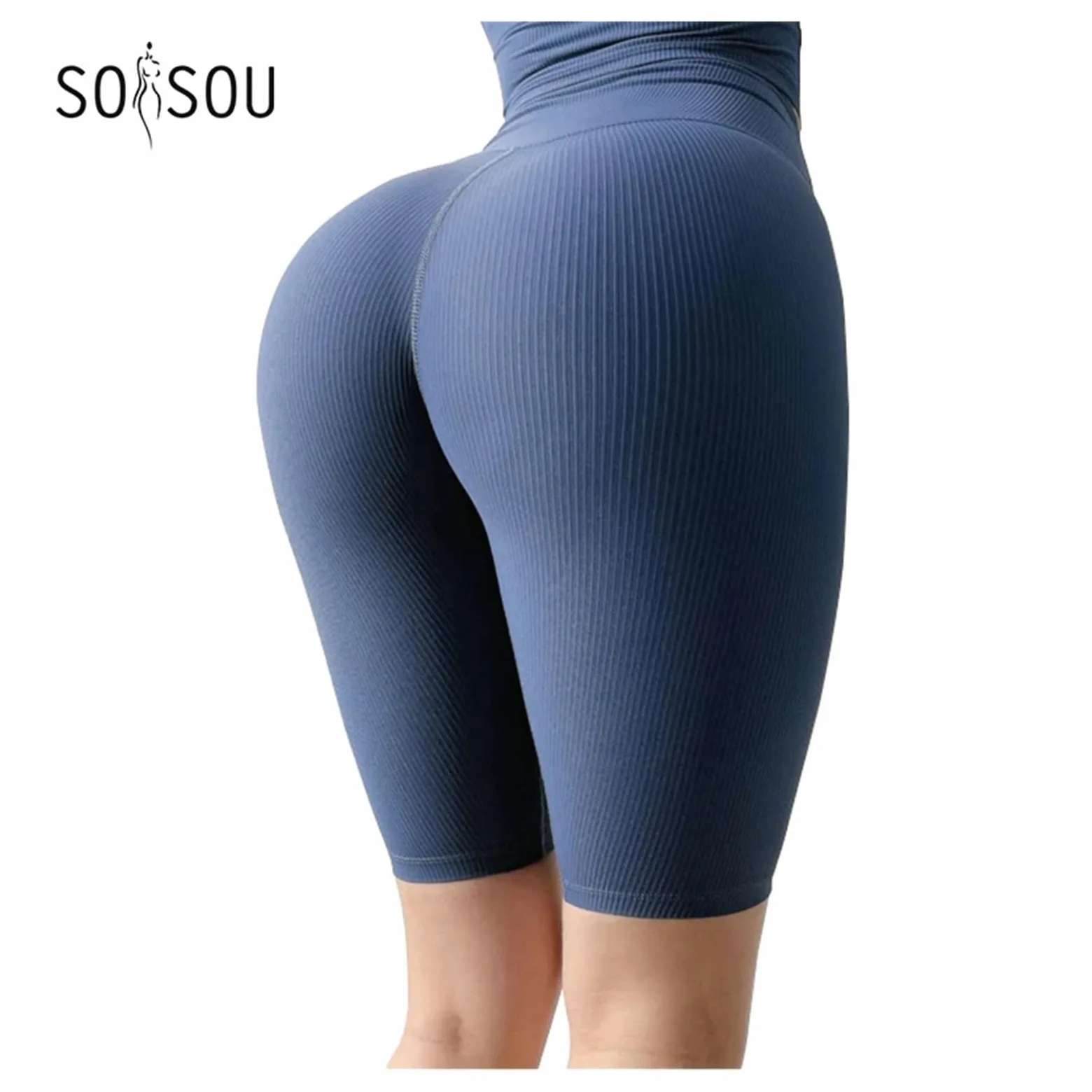 Yoga Pantalones Cortos Pantalones Cortos de Tejido Acanalado for Mujer, de Cintura Alta, for Ciclismo, Gimnasio, Correr, Yoga, Ajustados, con Rosca.(Black,L)